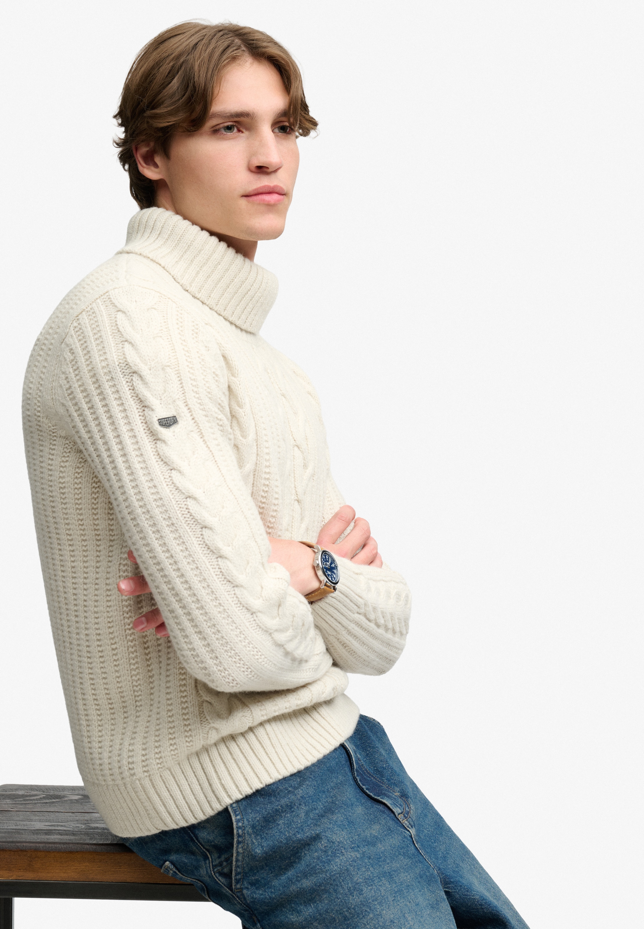 Superdry Rollkragenpullover »JACOB CABLE ROLL NECK JUMPER« Materialmix, relaxed fit