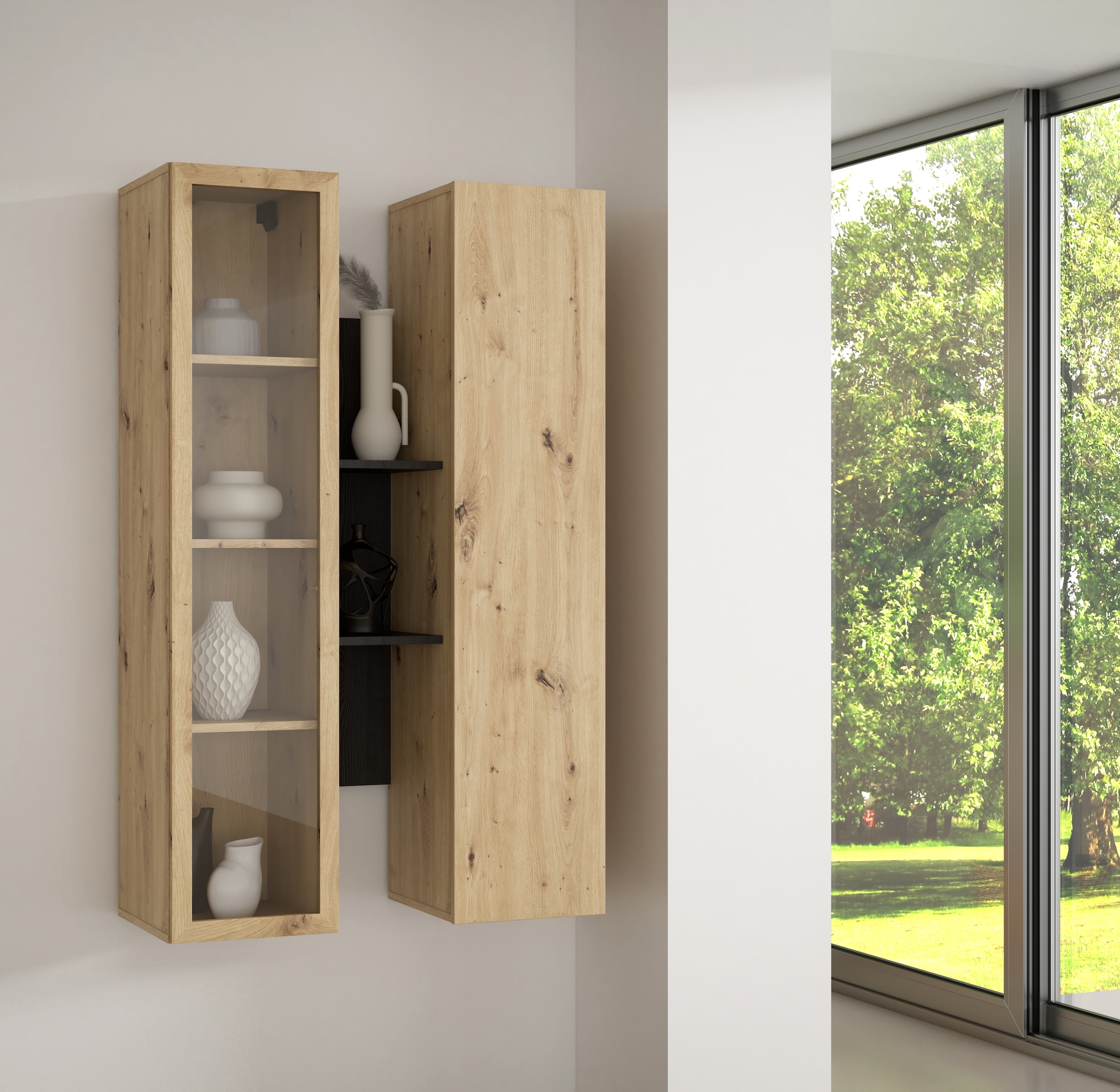 FORTE Vitrine suspendue L/H/P 84,2/134,6/33,9 cm Soft Close, montage mural