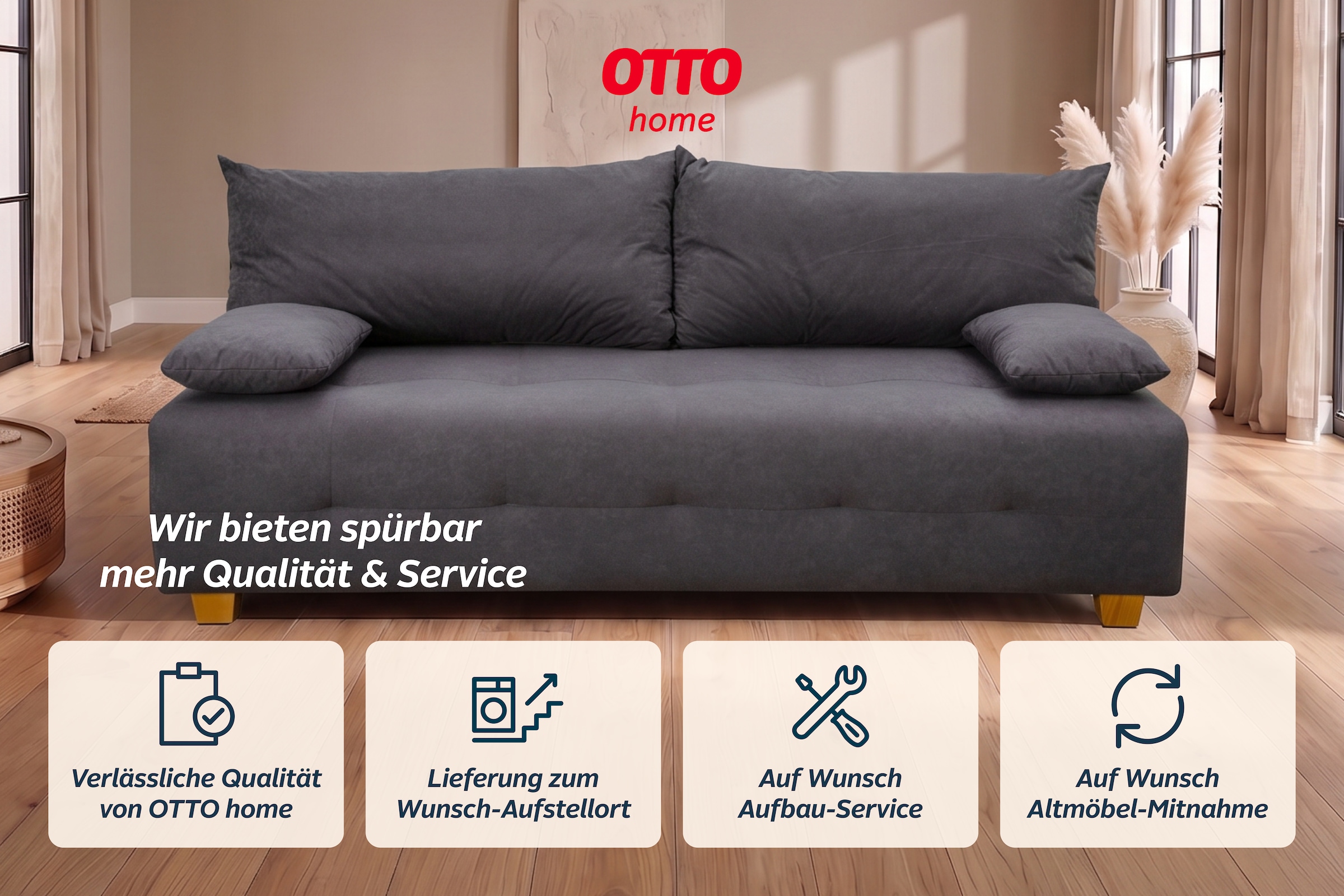 COLLECTION AB Schlafsofa »Bella, B: 196 cm, Liegefl. 145x196 cm« Schlaffunktion, Bettkasten & 2 Armlehnenkissen, Federkern