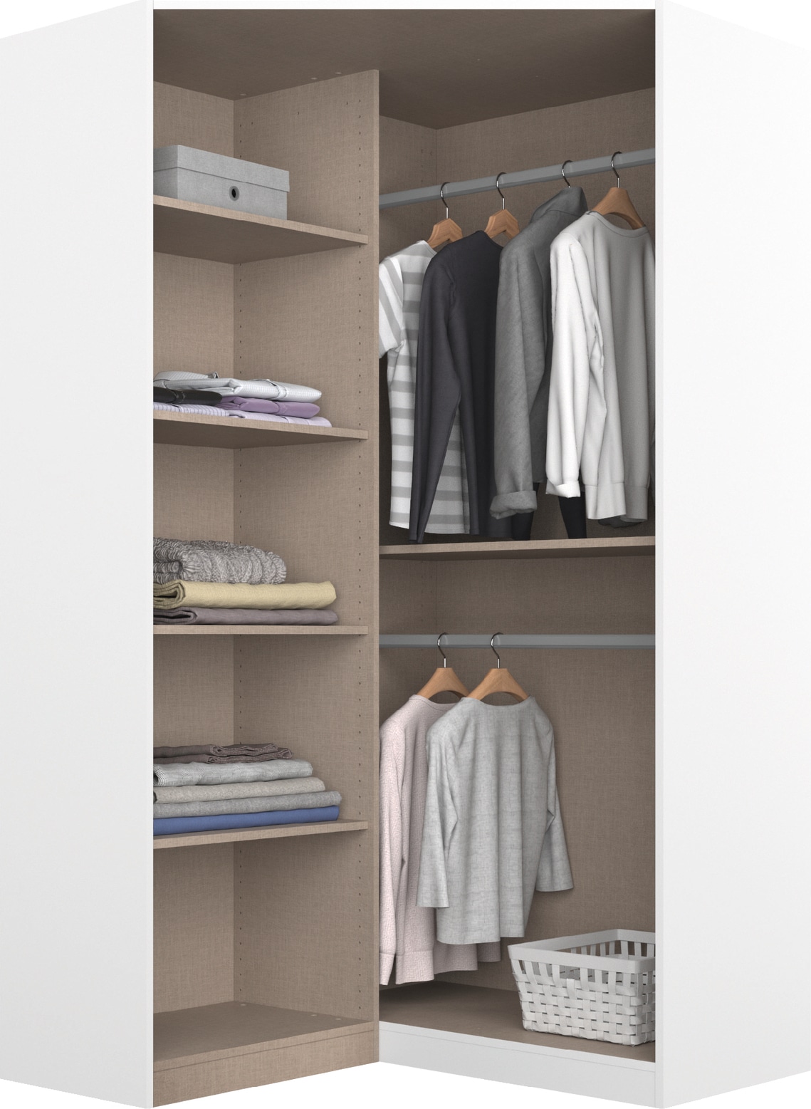 rauch Eckkleiderschrank »Kleiderschrank Schrank Garderobe Wäscheschrank COSTA Grösse 117x104 cm« in 3 Ausstattungen BASIC/CLASSIC/PREMIUM,  mit Spiegel, voll ausgestattet mit viel Stauraum MADE IN GERMANY