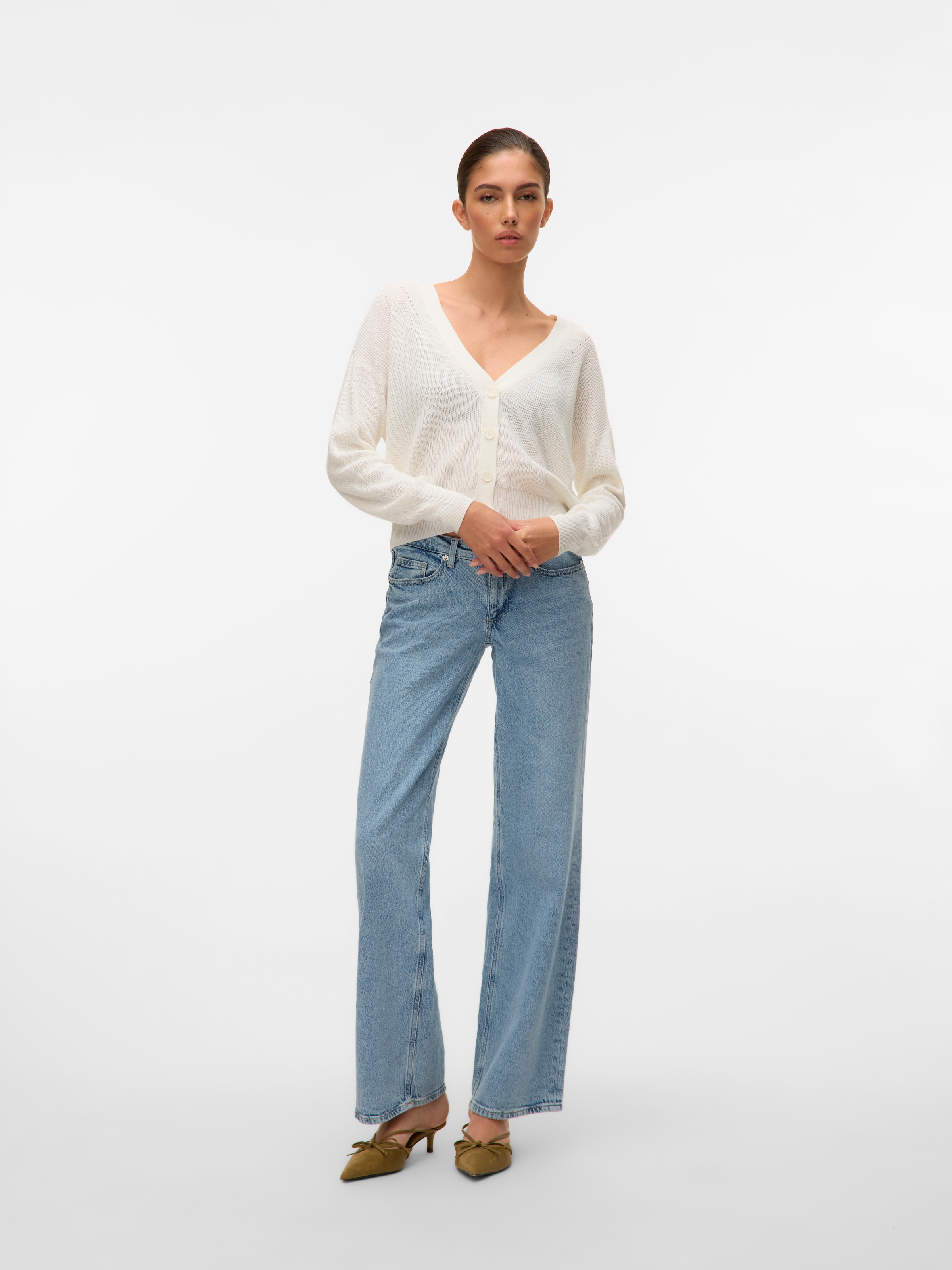 Vero Moda Strickjacke »VMNEWLEXSUN LS SHORT V-NECK CAR GA NOOS« mit Knopfleiste