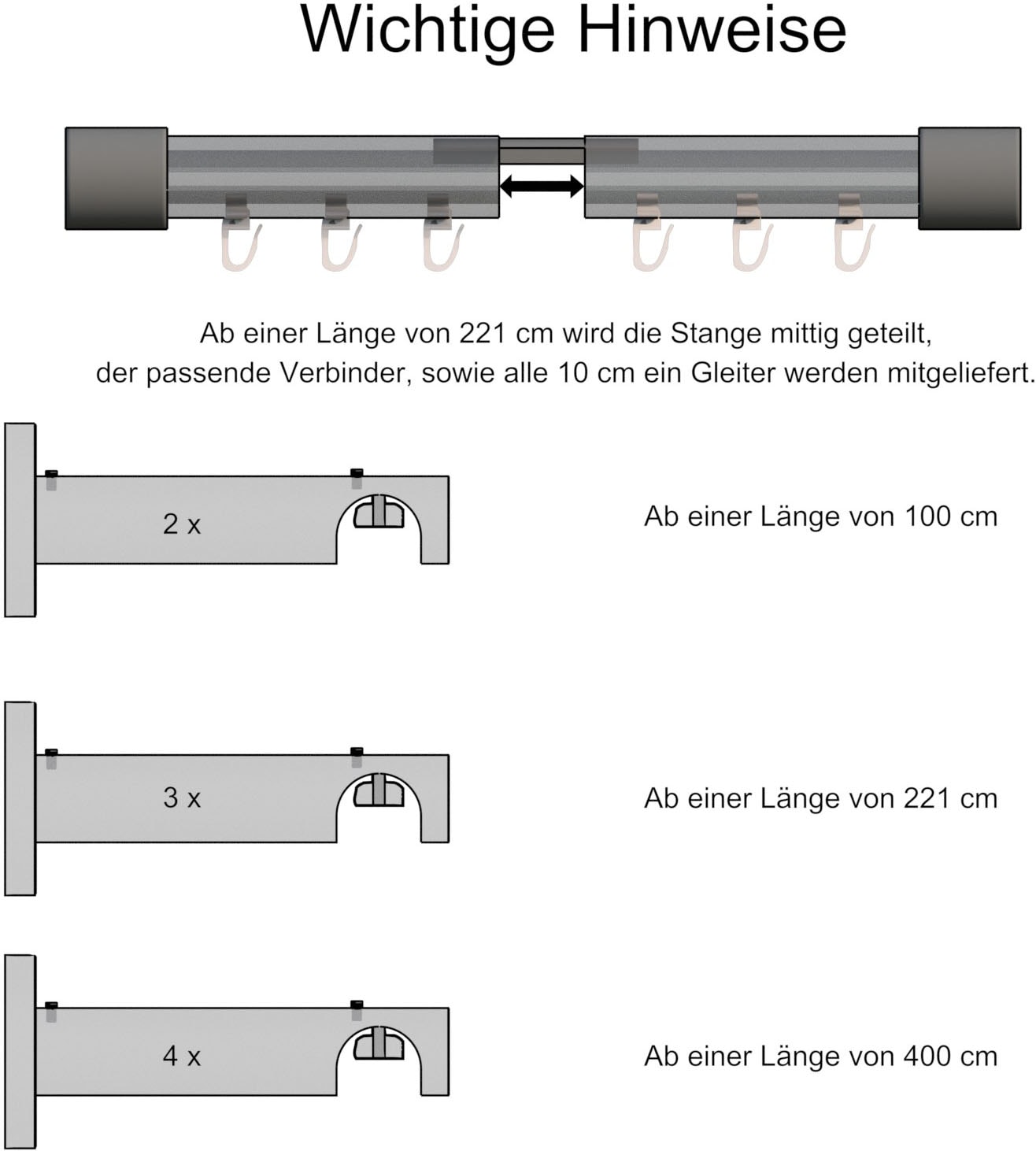 indeko Gardinenstange »Consul« Ø 16 mm 1 läufig-läufig Wunschmasslänge Innenlauf Komplett-Set inkl. Gleitern und Montagematerial