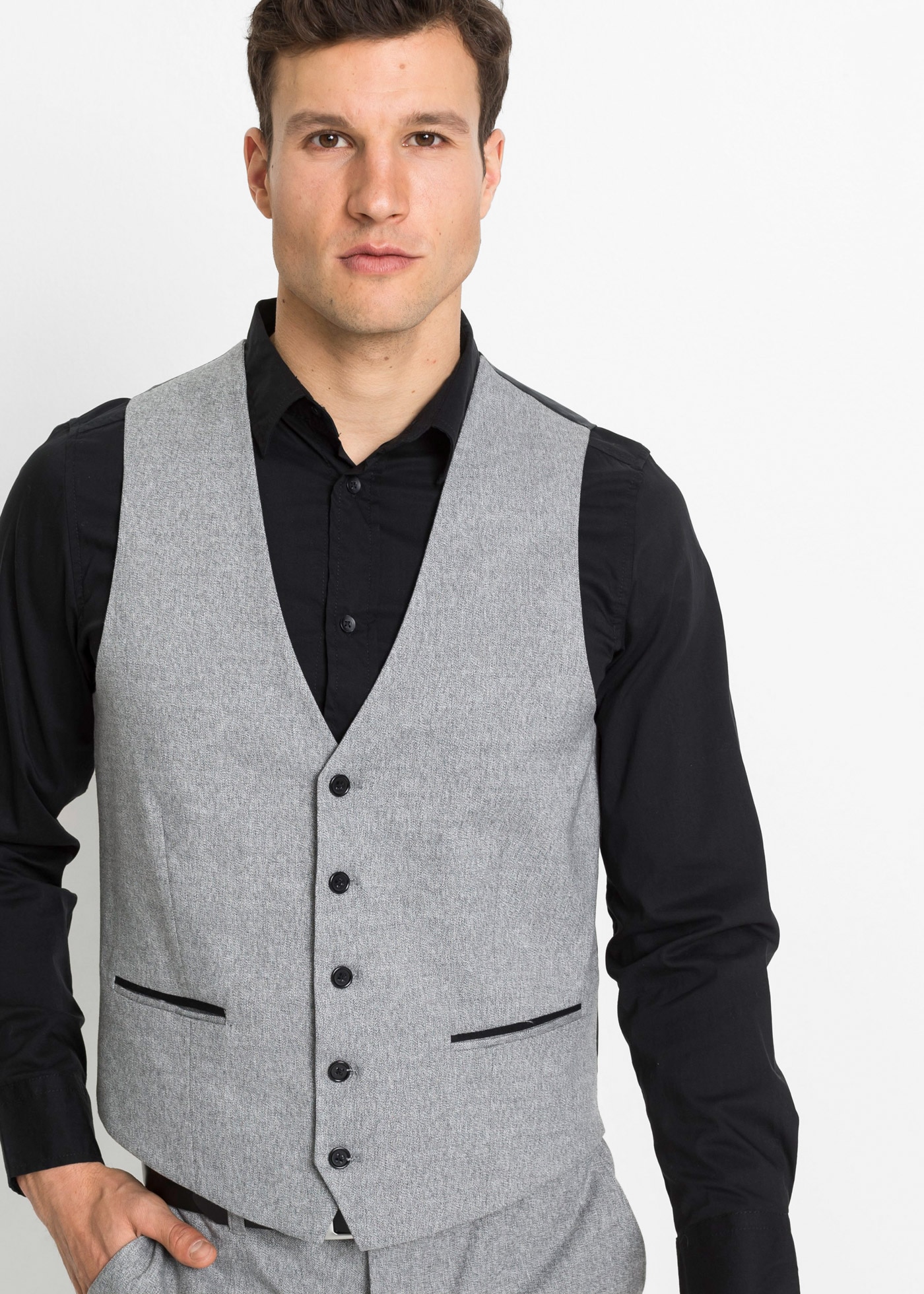 bonprix Anzug 3-teilig Set, 3 tlg. tlg. regular fit Regular Fit, mit Gürtelschlaufen, melierte Optik
