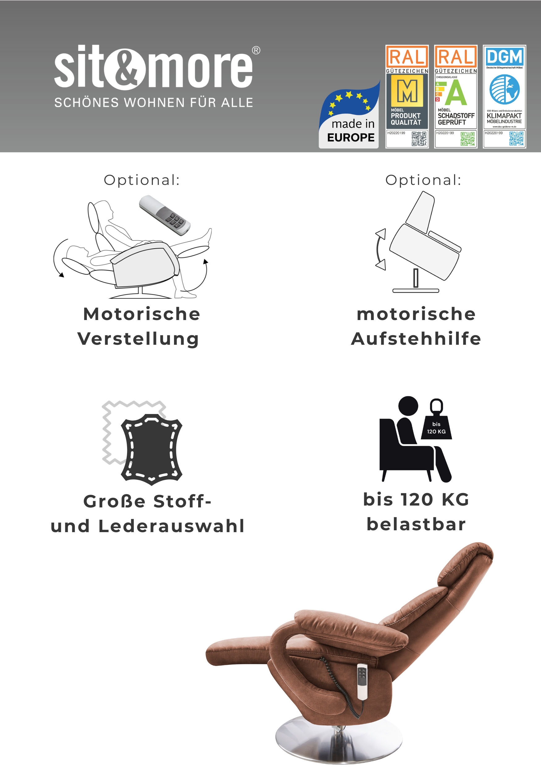 sit&more Fauteuil TV »Enjoy« en taille L, avec moteur et aide au lever en option