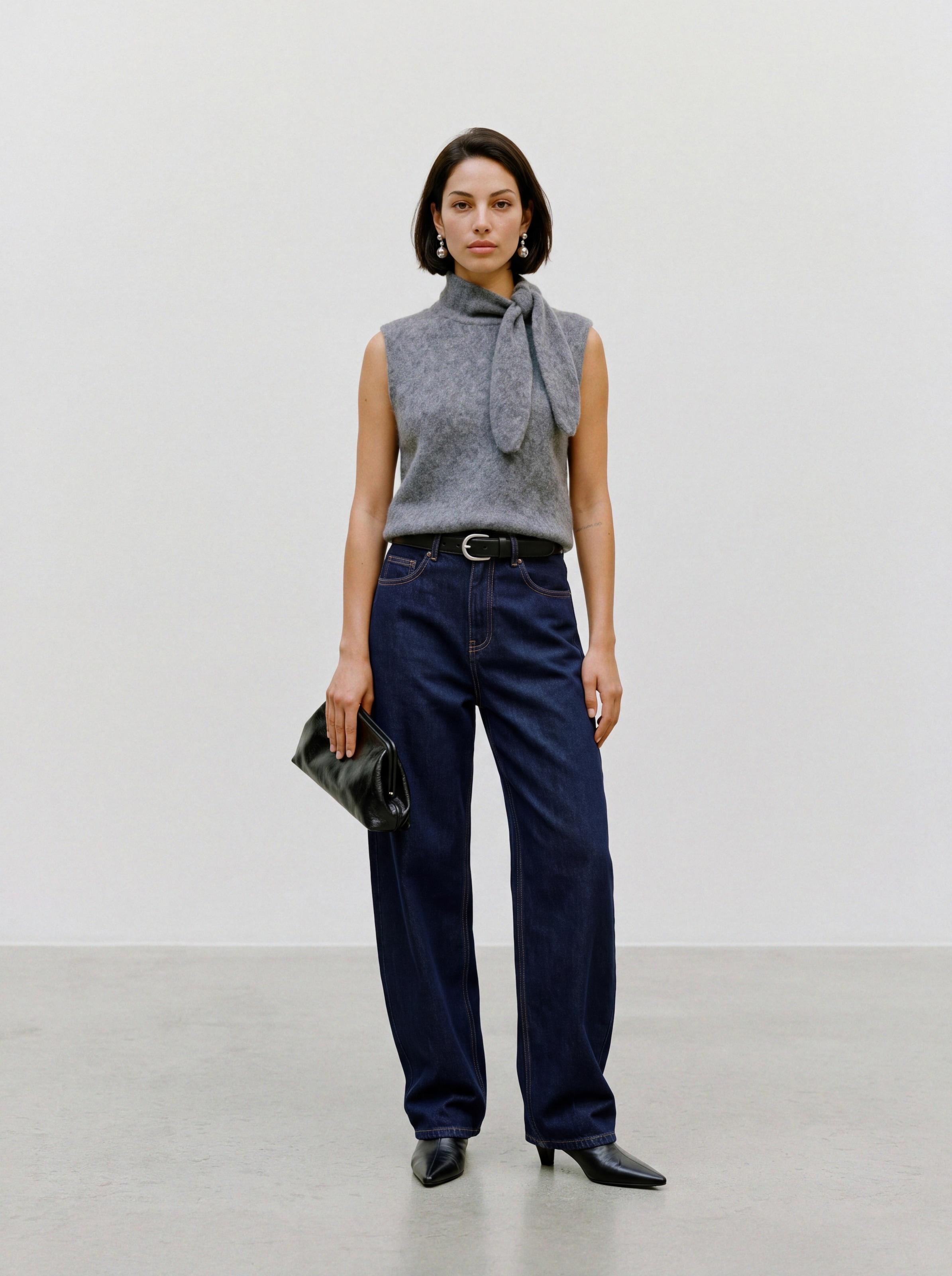 TOPSHOP Pull en tricot »TSCASSI KNITTED TIE NECK TOP KNT NOOS« mélange de matériaux, coupe normale