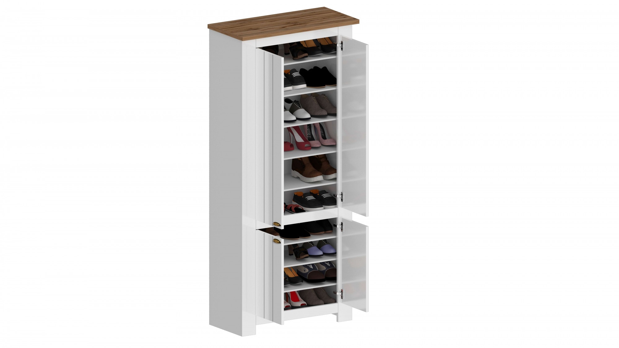 Home affaire Schuhschrank »FIGO, Made in Italy – Schuhkommode,Schuhregal für ca. 40 Paar Schuhe« 1 Stk. tlg. 4-Türig, Siebdruck-dekorative Fräsungen, 10 Fächer, Höhe 200 cm