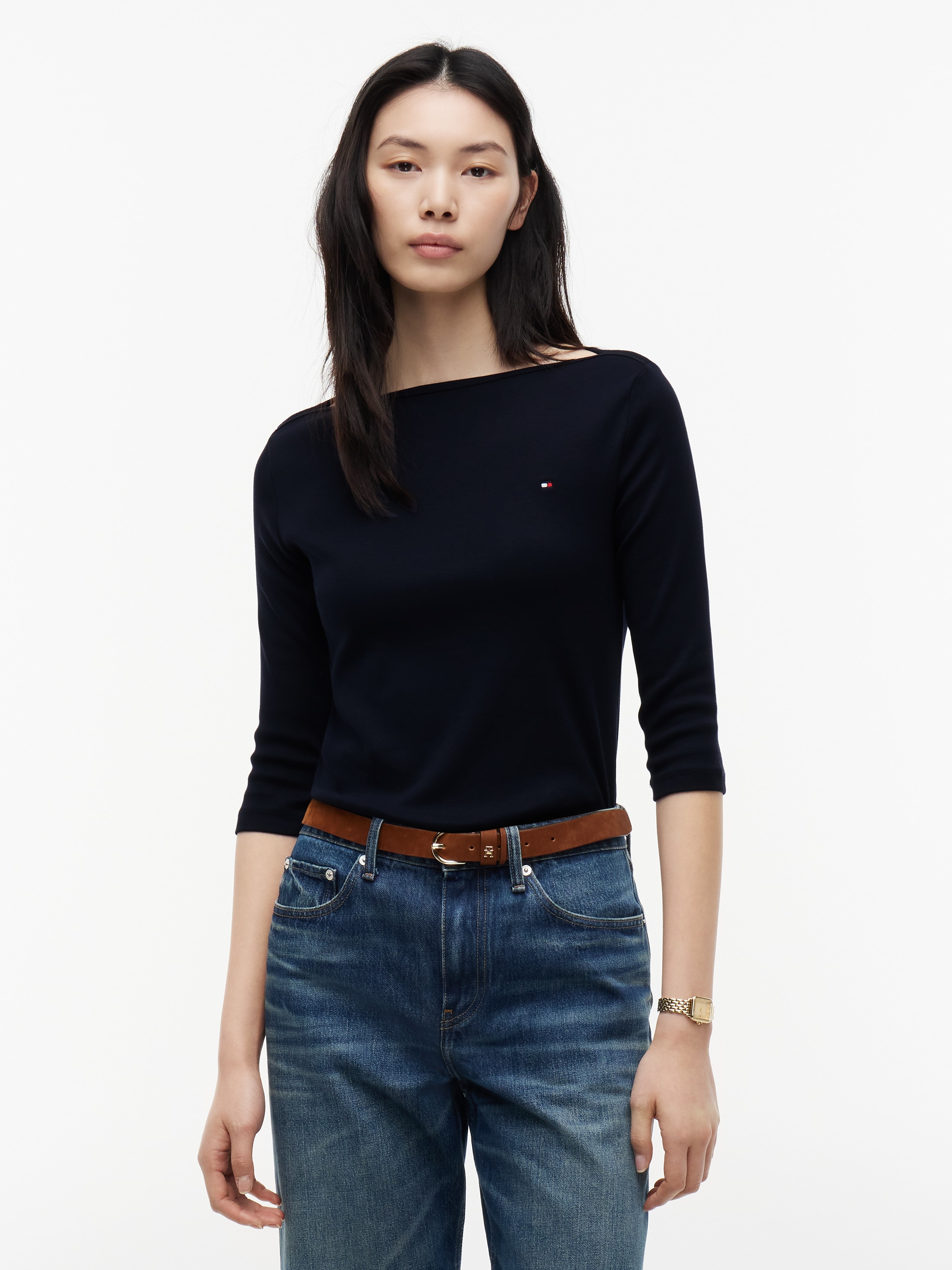 Tommy Hilfiger T-shirt à manches 3/4 »NEW CODY BOAT-NECK« coton, encolure bateau, coupe slim