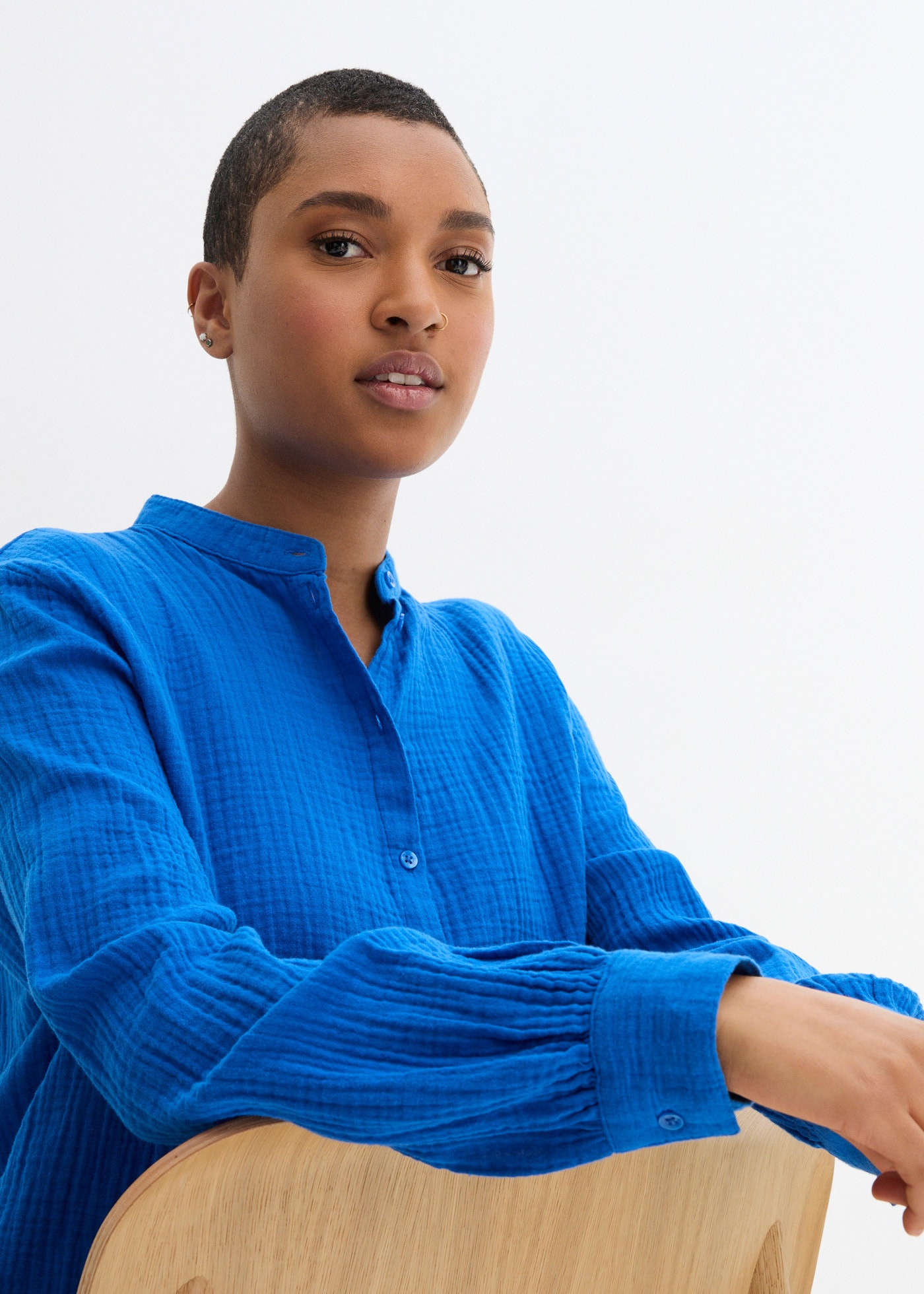 bonprix Langarmbluse »Musselin-Longbluse aus Baumwolle« Oversize-Passform, mit Seitenschlitzen, aus Musselin