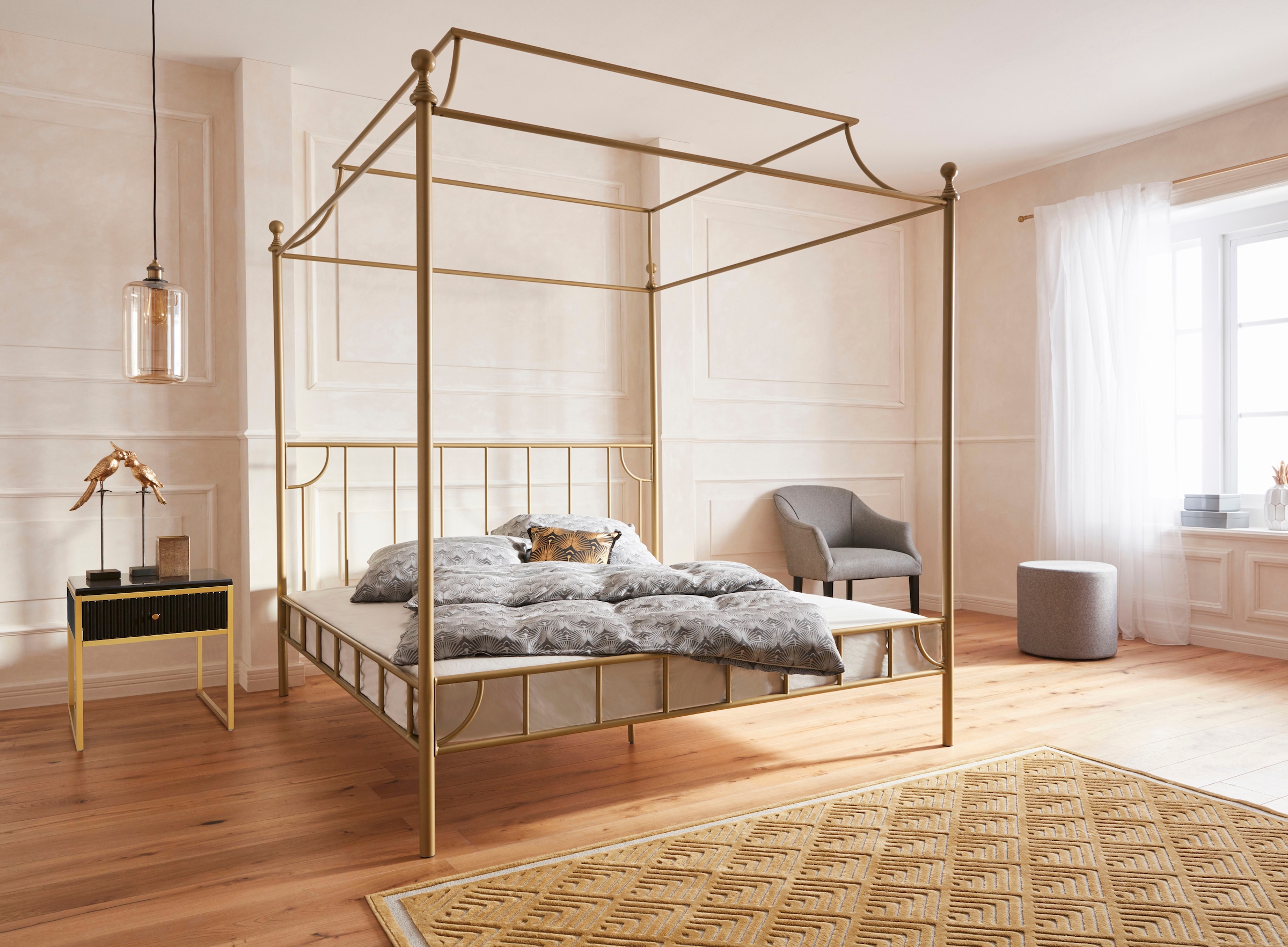 Leonique Beistelltisch »Fleuriss« Keramikplatte, goldene Beine, FSC-zertifiziertes Holz, Breite 50 cm