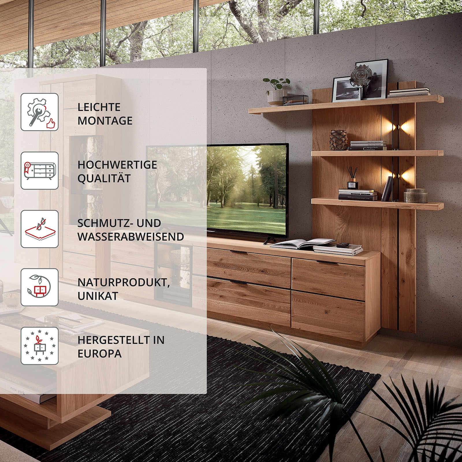 Wohnconcept Meuble mural »Donna Wohnwand, 310x207x50 (BxHxT) Echtkork Absetzung« 3 cuis tlg.