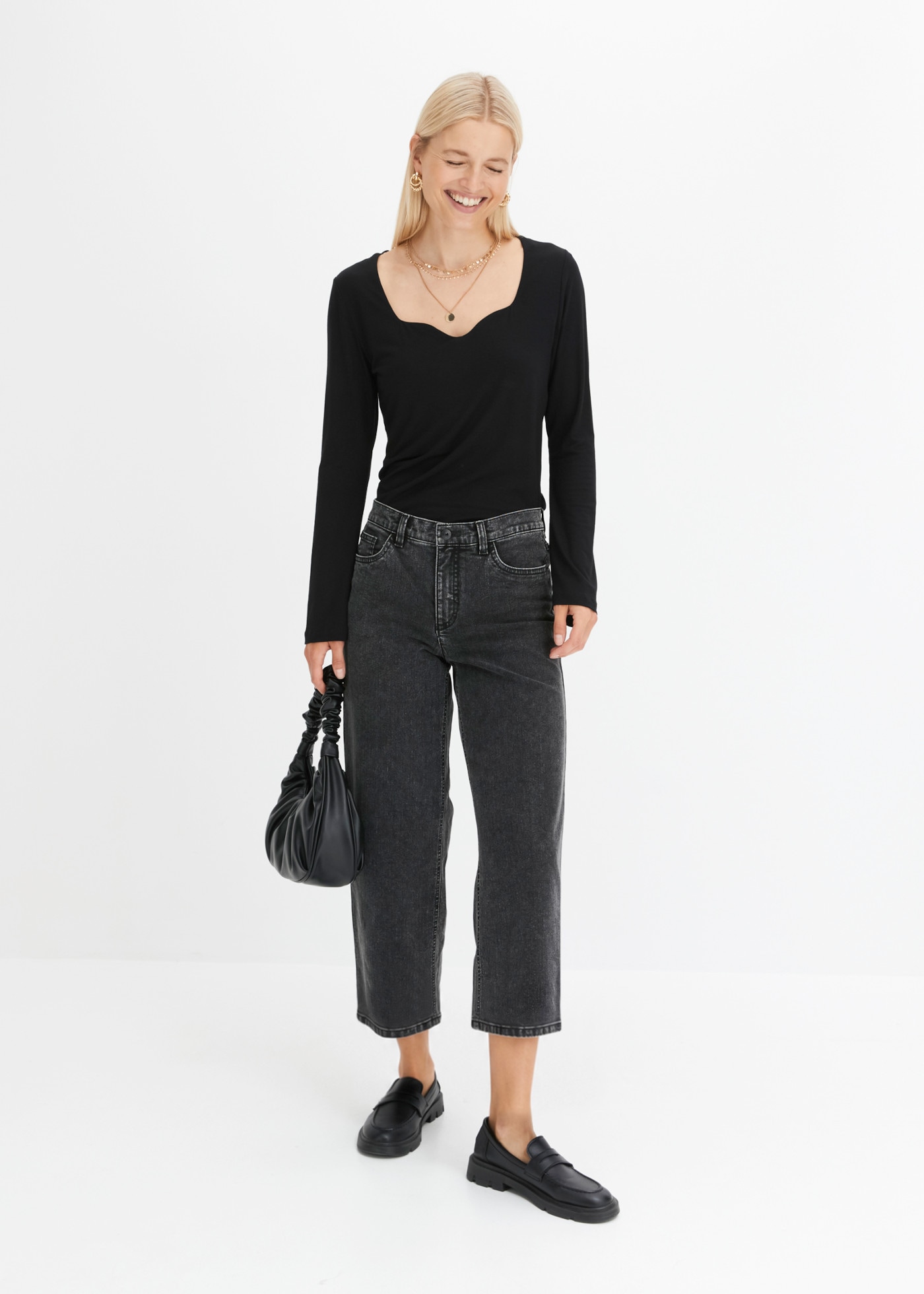 bonprix Weite Jeans mit Mid Waist, Loose Fit