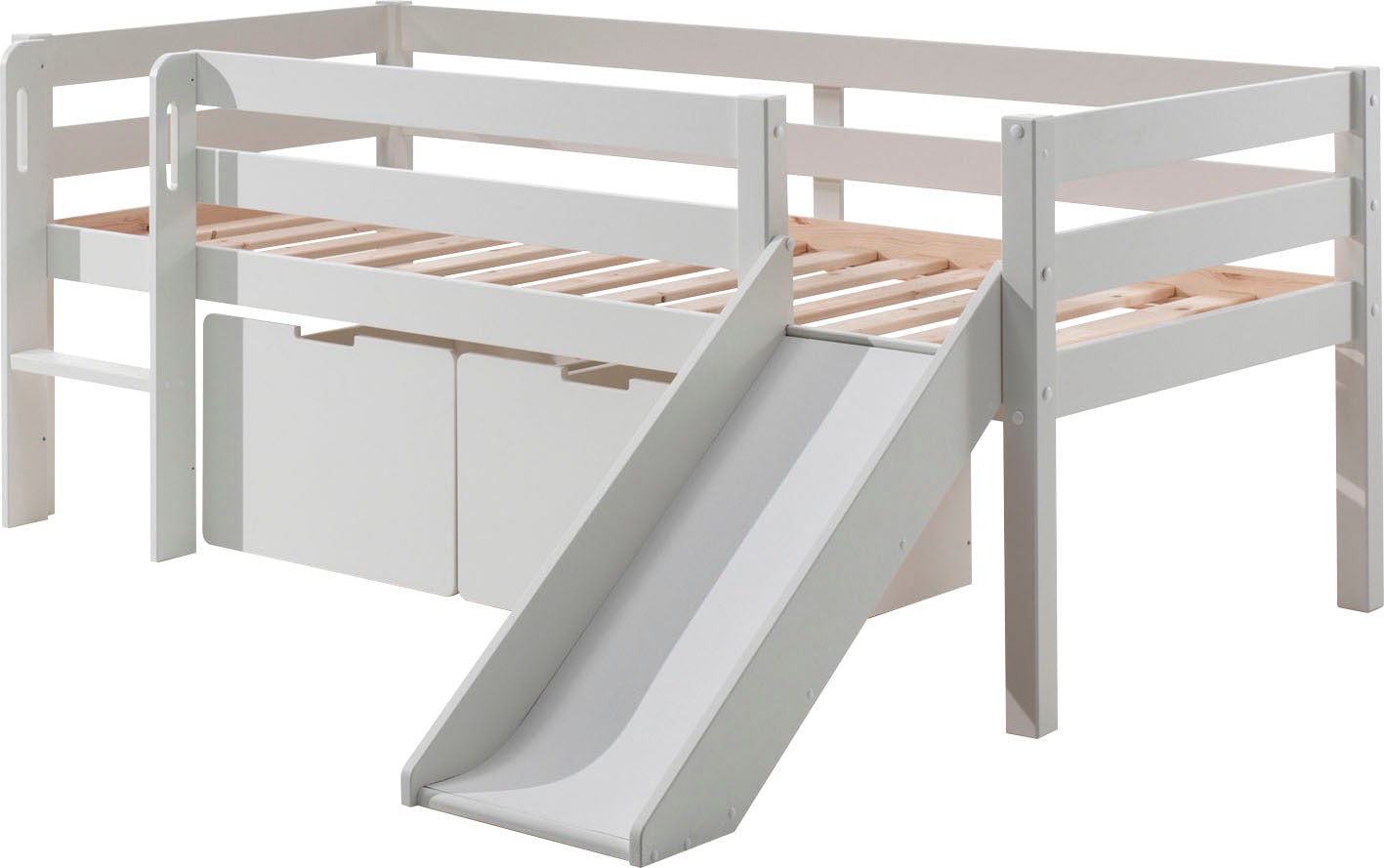 Vipack Spielbett »Pino, Kiefer massiv, mit Rolllattenrost, 2 Rollboxen, Made in Europe« B/H/T ca. 207,6x83x175cm, inkl. Leiter, Absturzschutz und Rutsche,  wahlweise mit oder ohne Hängeregal, 2 Farben zur Auswahl