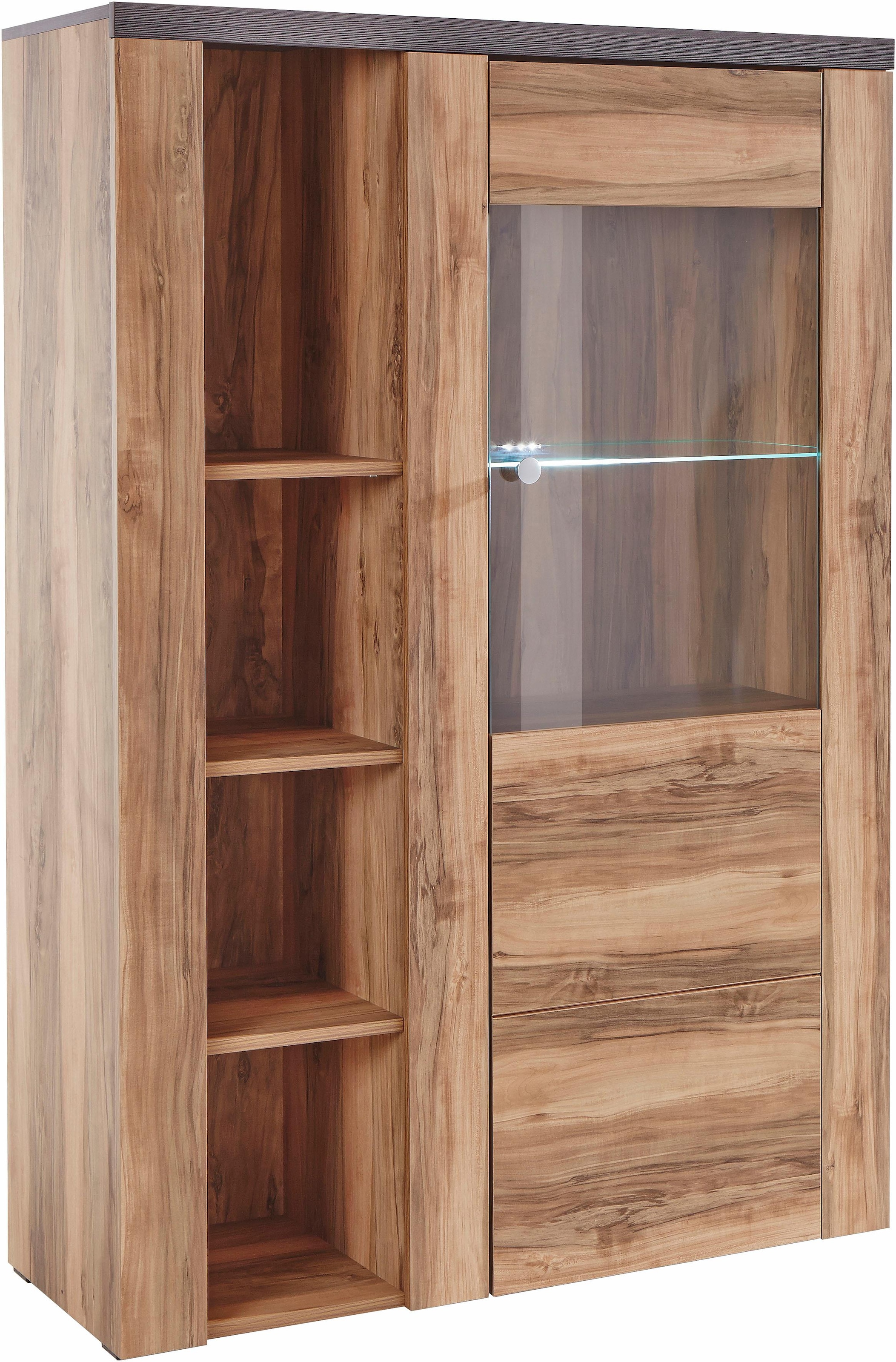 GOODproduct Vitrine »Larona, zeitlose Glasvitirne, Hochschrank Höhe 145 cm« Stauraumvitrine mit dekorativer Rahmenoptik,