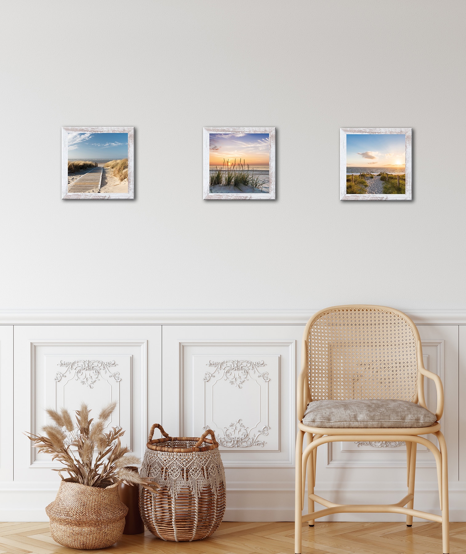 Bönninghoff Tableau avec cadre »3er-Set gerahmte Bilder STRÄNDE 3x23x23 cm – Maritime Wanddeko« Dune | Mer | Plage 1 cuis tlg. ensemble d'images multiples, harmonieusement coordonné