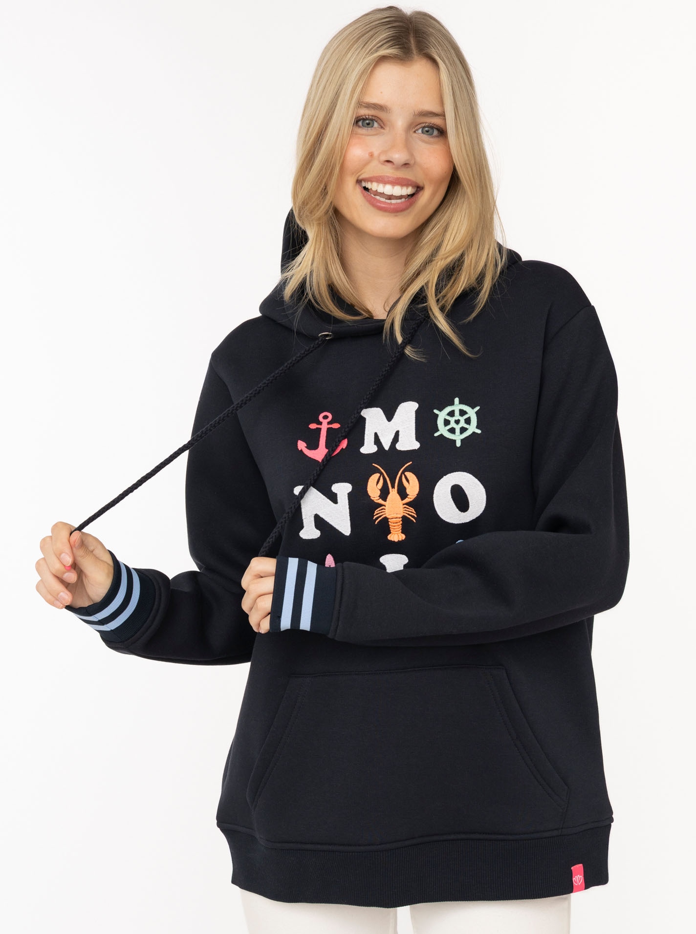 Zwillingsherz Hoodie »"MOIN"«, Motiv mit Anker, gestreifte Ärmelbündchen, Kapuze, Kängurutasche
