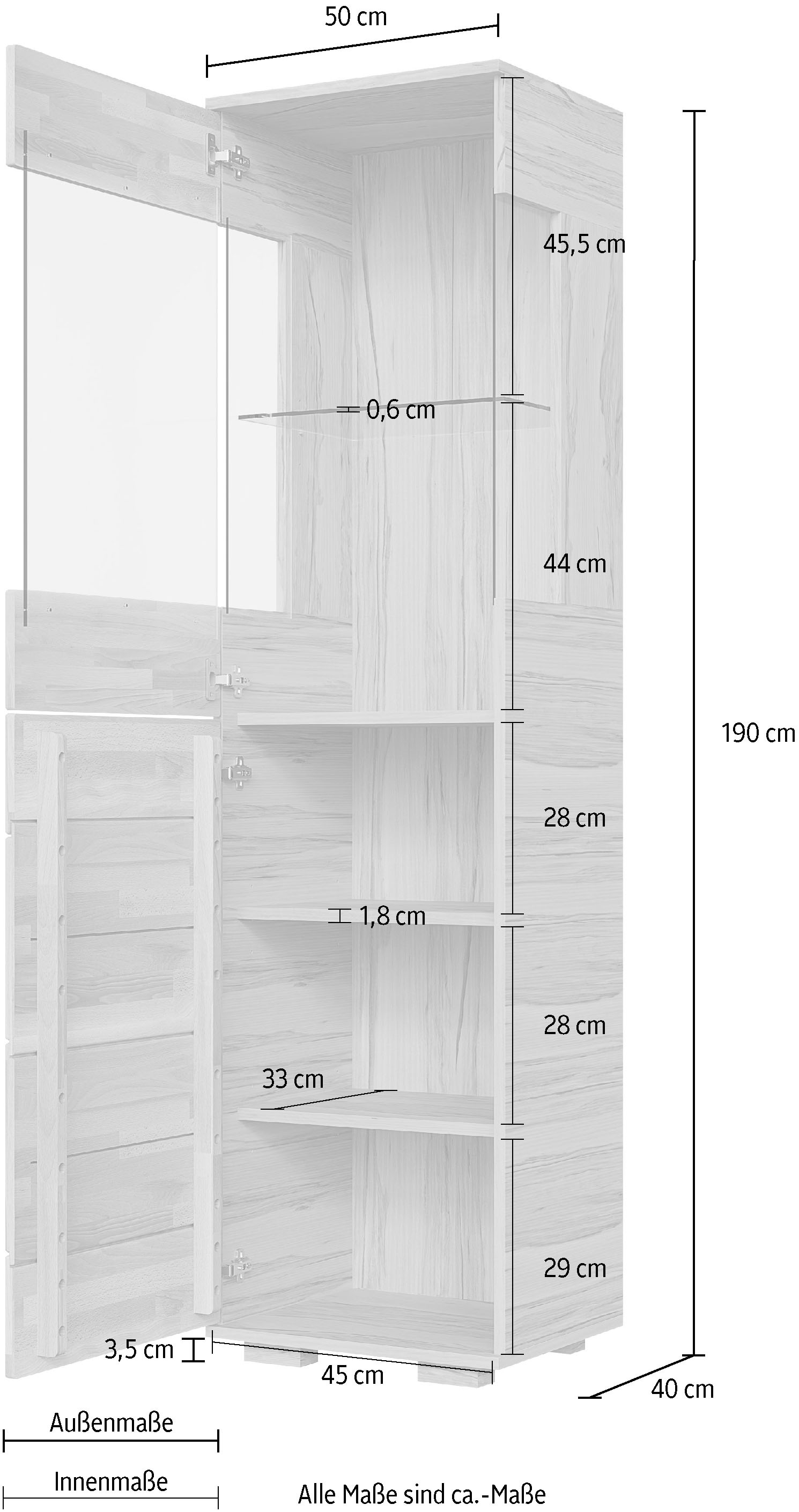 GOODproduct Vitrine »VETRO: Fronten aus Massivholz, Korpus aus Melamin, 1Glastür« Eiche B/T/H:50/40/190cm,3Variable einlegeboden,Türanschlag L/R,5Fächer