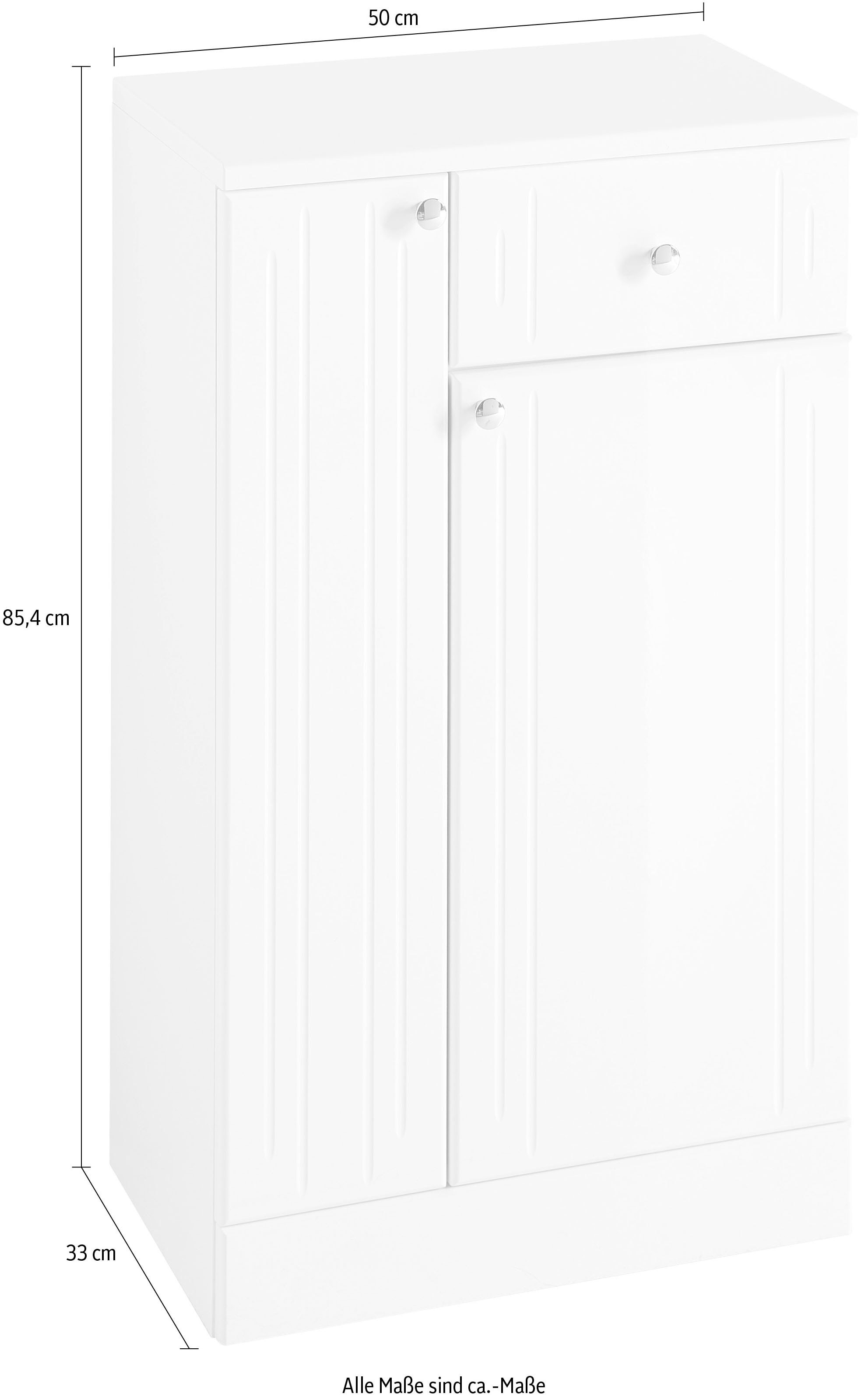 Saphir Armoire basse »Quickset 955 Badschrank mit 2 Türen, 1 Schublade, 50 cm breit« Meuble sous lavabo blanc brillant, poignées chrome brillant