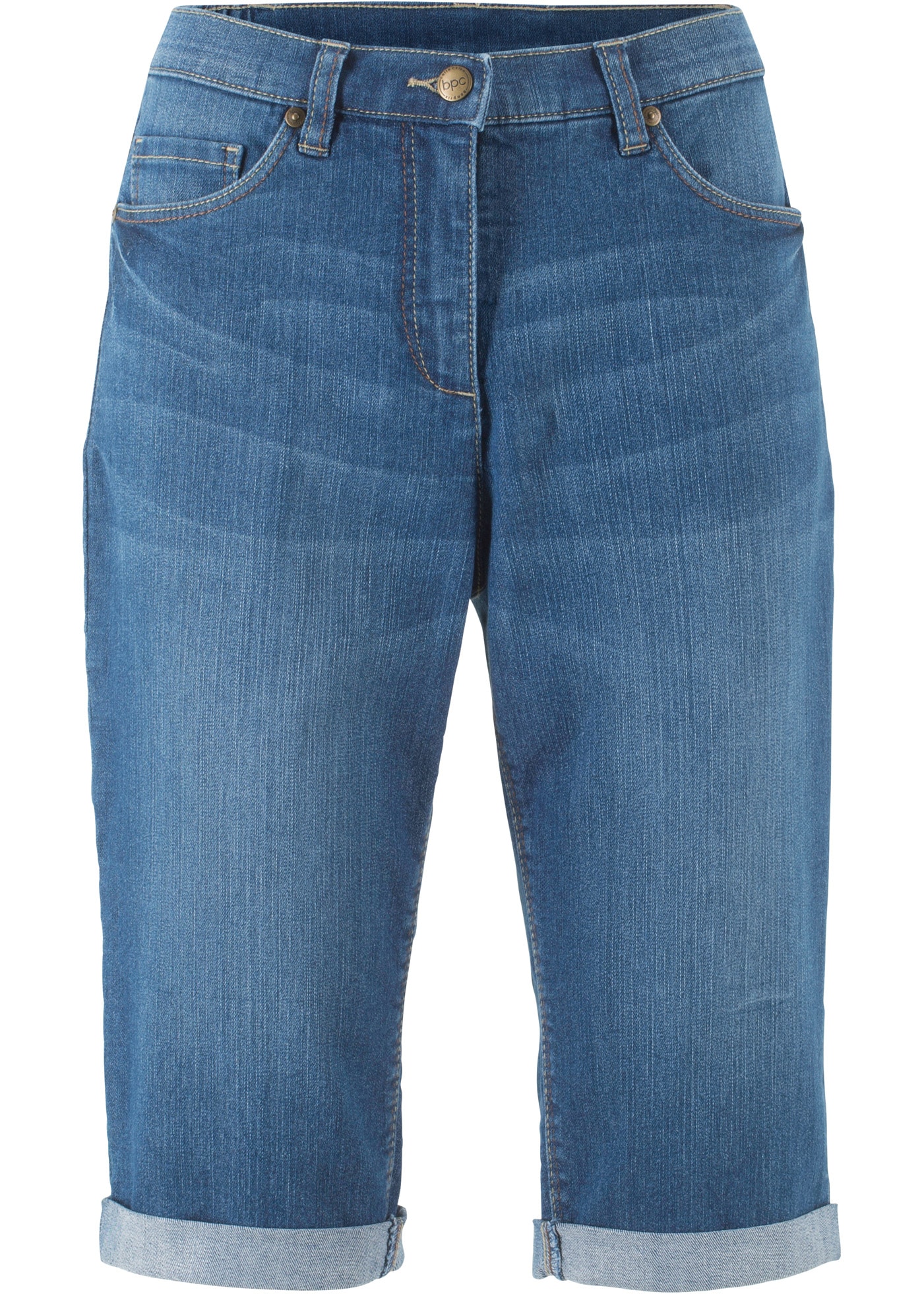 bonprix Bermuda »Jeans Bermuda Mid Waist mit gekrempeltem Saum«  aus Stretchstoff, mit Knopf- und Zipperverschluss, Regular Fit