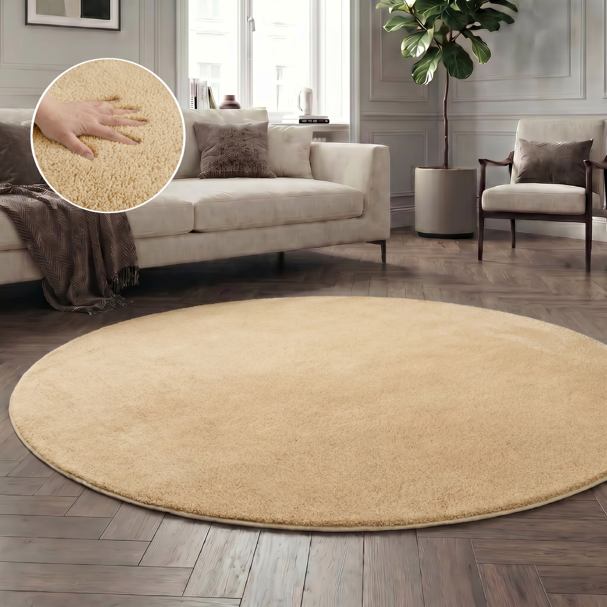 GOODproduct Teppich »Cali« rund 16 mm Höhe Uni-Farben, kuschelig, & weich, waschbar, Wohnzimmer, Schlafzimmer