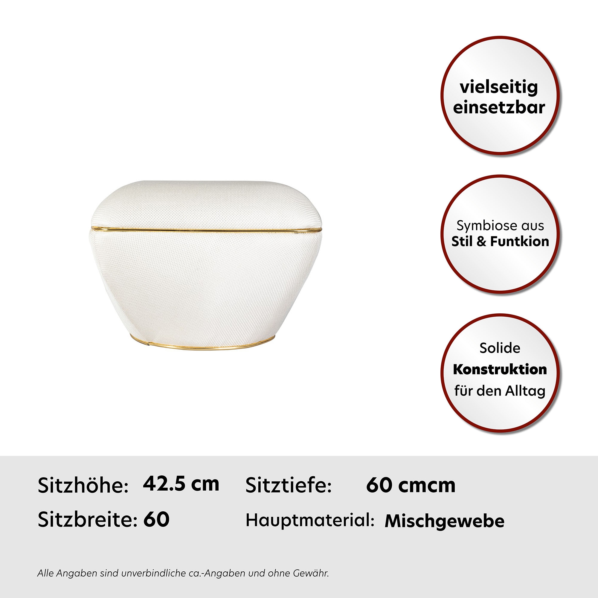 Kayoom Pouf »Hocker Contessa 125, vielseitig einsetzbarer Allrounder, elegante Form« 1 cuis tlg. komfortabel, hochqualitativ, pflegeleicht, elegante Form