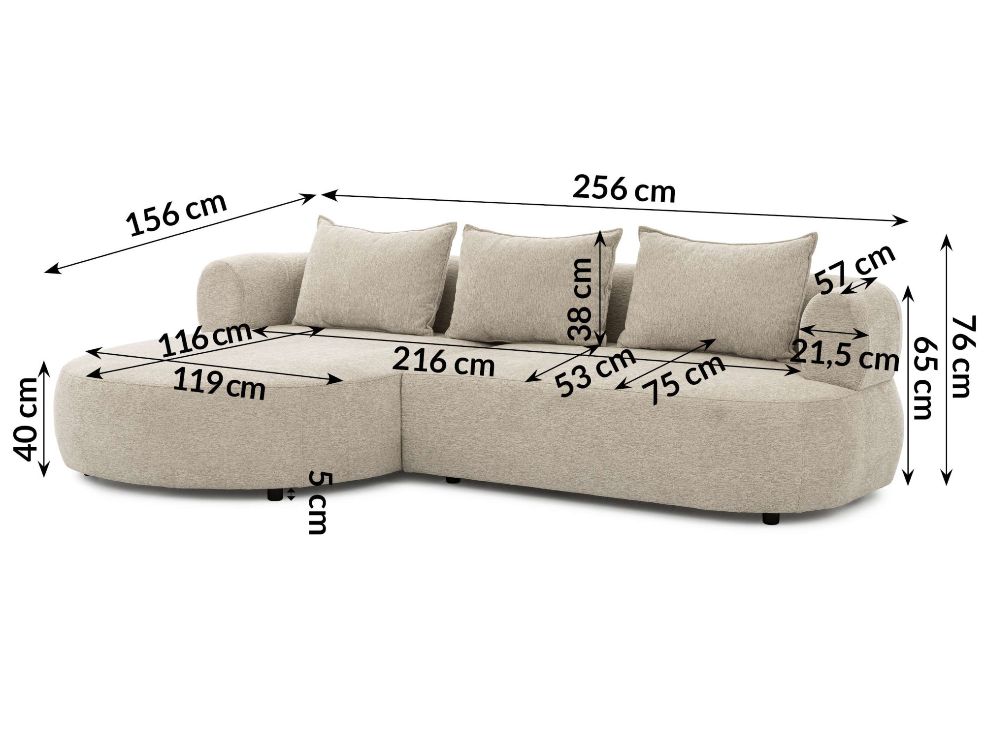 Home affaire Canapé d'angle »LUSSAC L-Form Design-Sofa mit Zierkissen, Masse B/T/H: 257/159/78 cm« hoher Sitzkomfort und modernes Design, Sofa ohne Bettfunktion