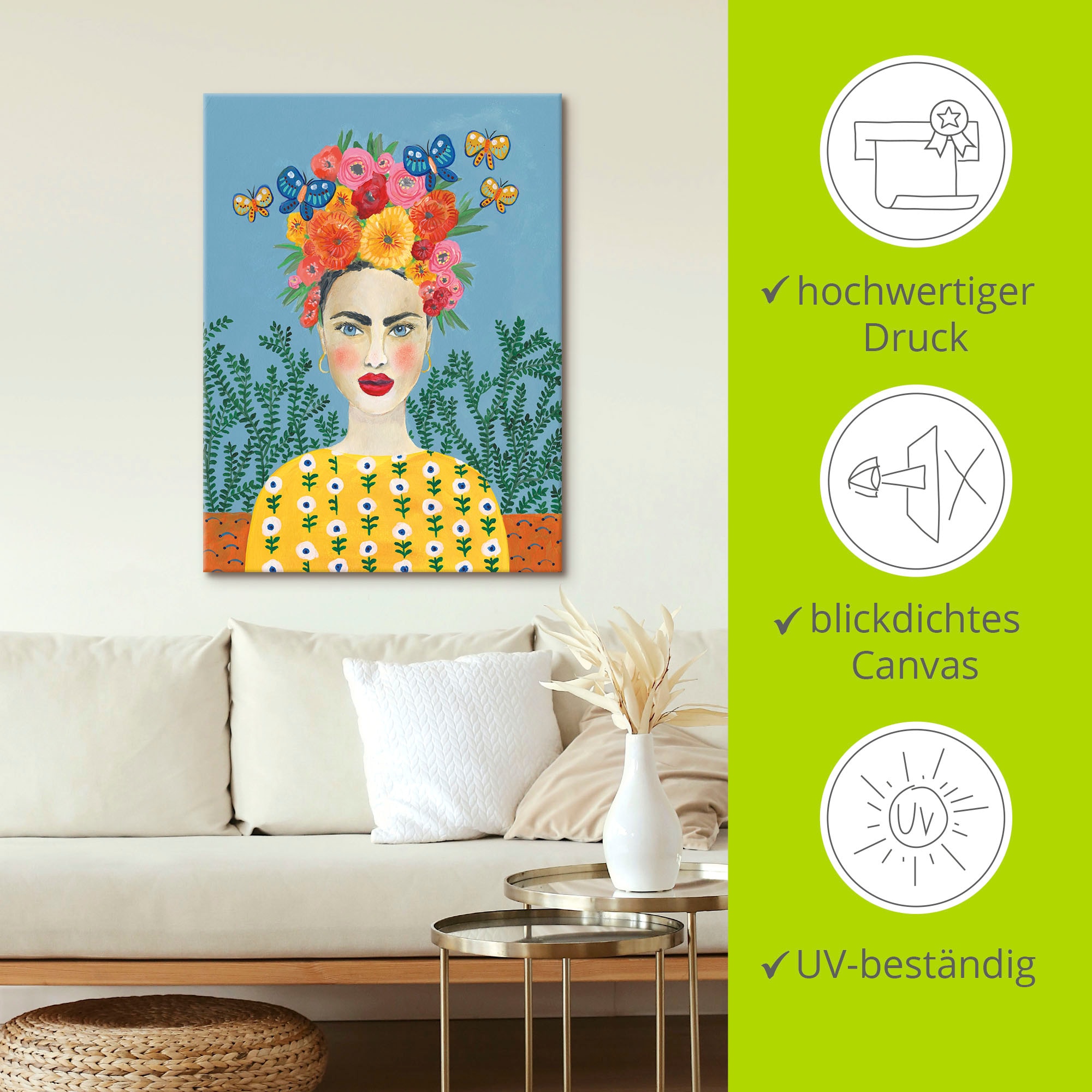 Artland Leinwandbild »Frida-Kopfschmuck I« Bilder von Frauen 1 Stk. tlg. auf Holzrahmen gespannt