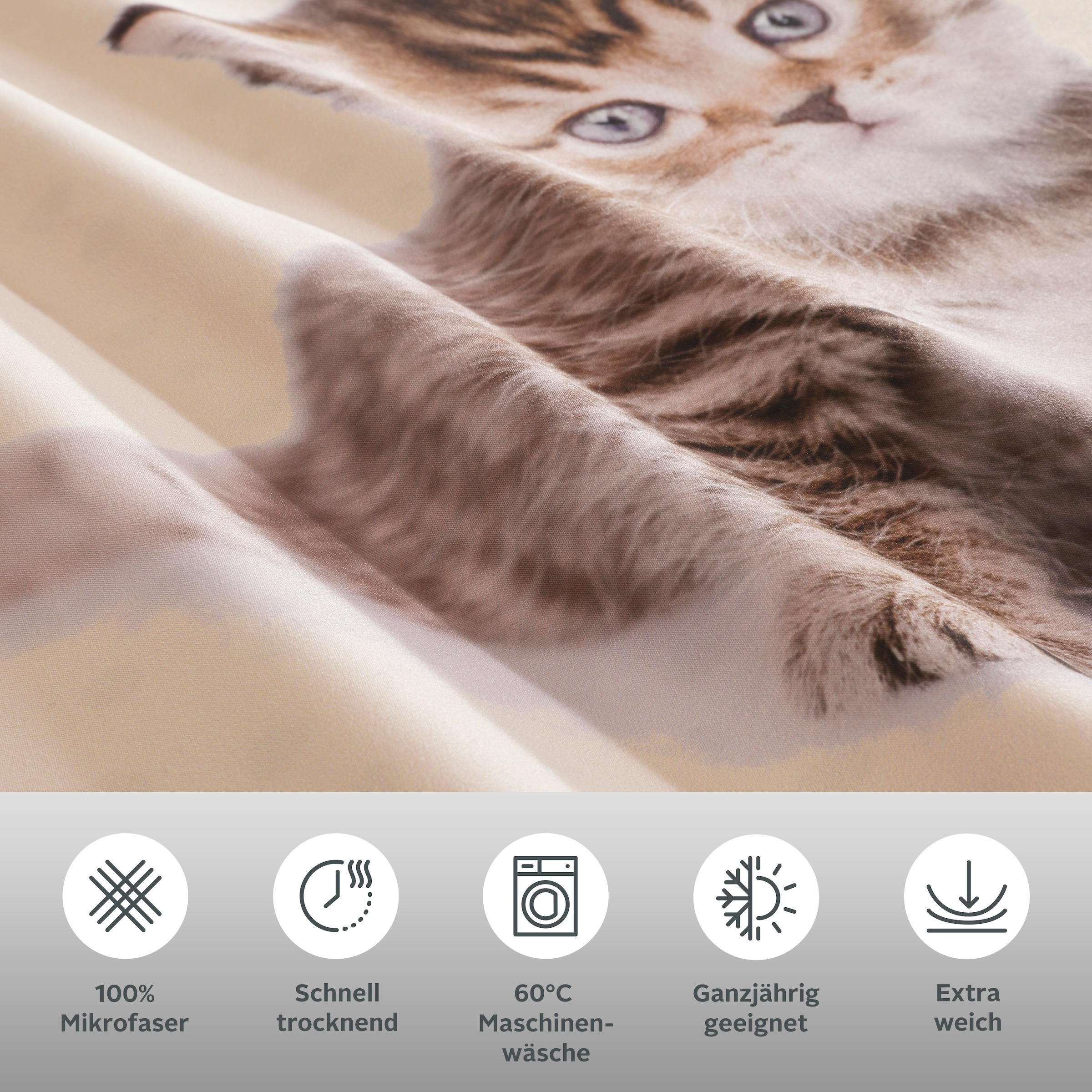 my home Bettwäsche »Lyki« 2 Stk. tlg. ab Grösse 135x200 cm, 100% Polyester, Katze, Pferd, Löwe, Pinguin