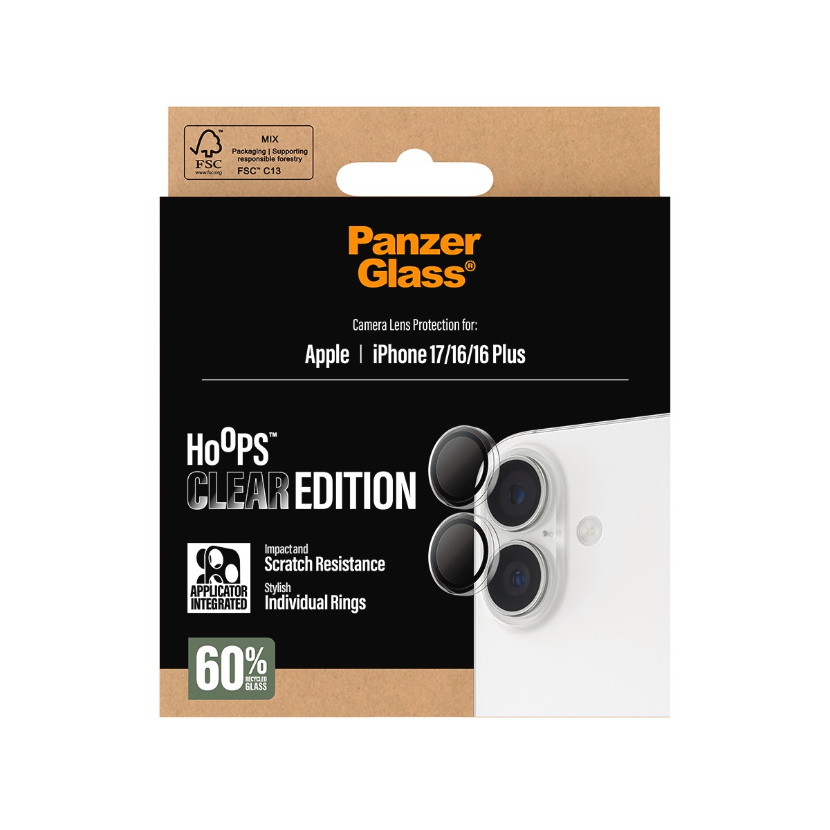 CARE by PanzerGlass Verre de protection pour appareil photo »Hoops Camera Lens Protector« für Apple iPhone 17;Apple iPhone 16;Apple iPhone 16 Plus Kameraschutz,Linsenschutz,Objektivschutz, kratz- & stossfest
