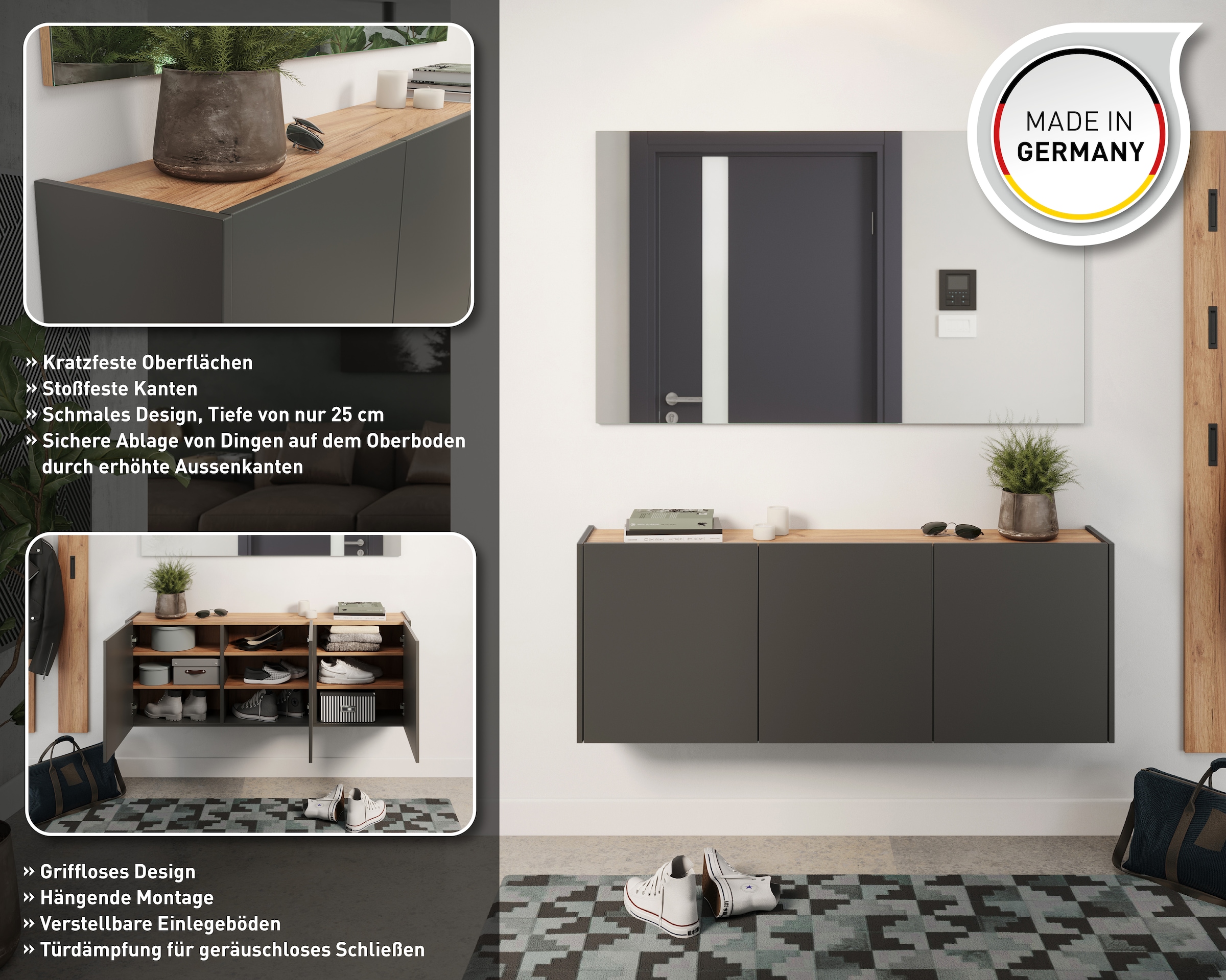 GERMANIA Schuhschrank »GW-Libbiano« 1 Stk. tlg. , ideal für schmale Flure, Breite 138 cm, in 3 verschiedenen Höhen