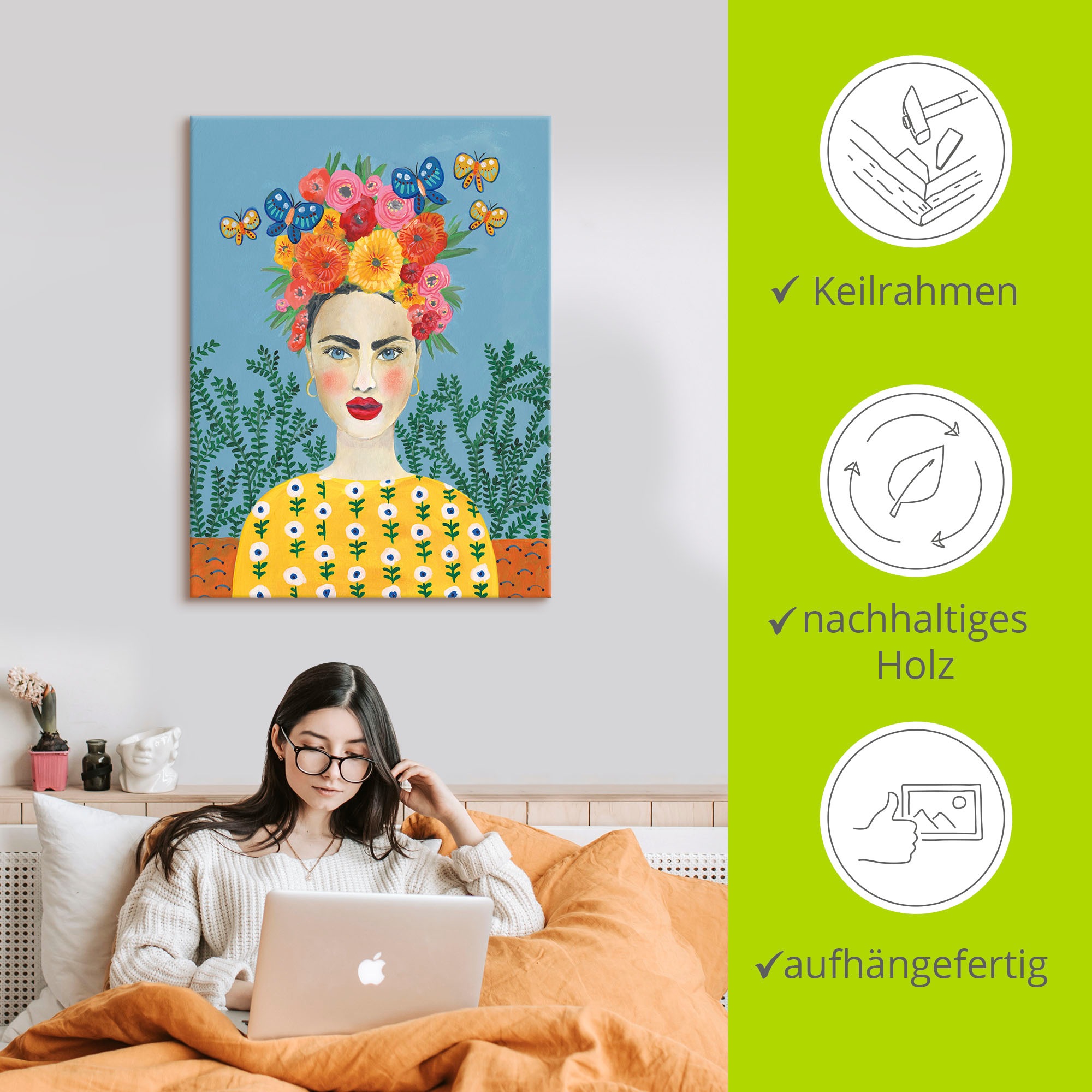 Artland Leinwandbild »Frida-Kopfschmuck I« Bilder von Frauen 1 Stk. tlg. auf Holzrahmen gespannt