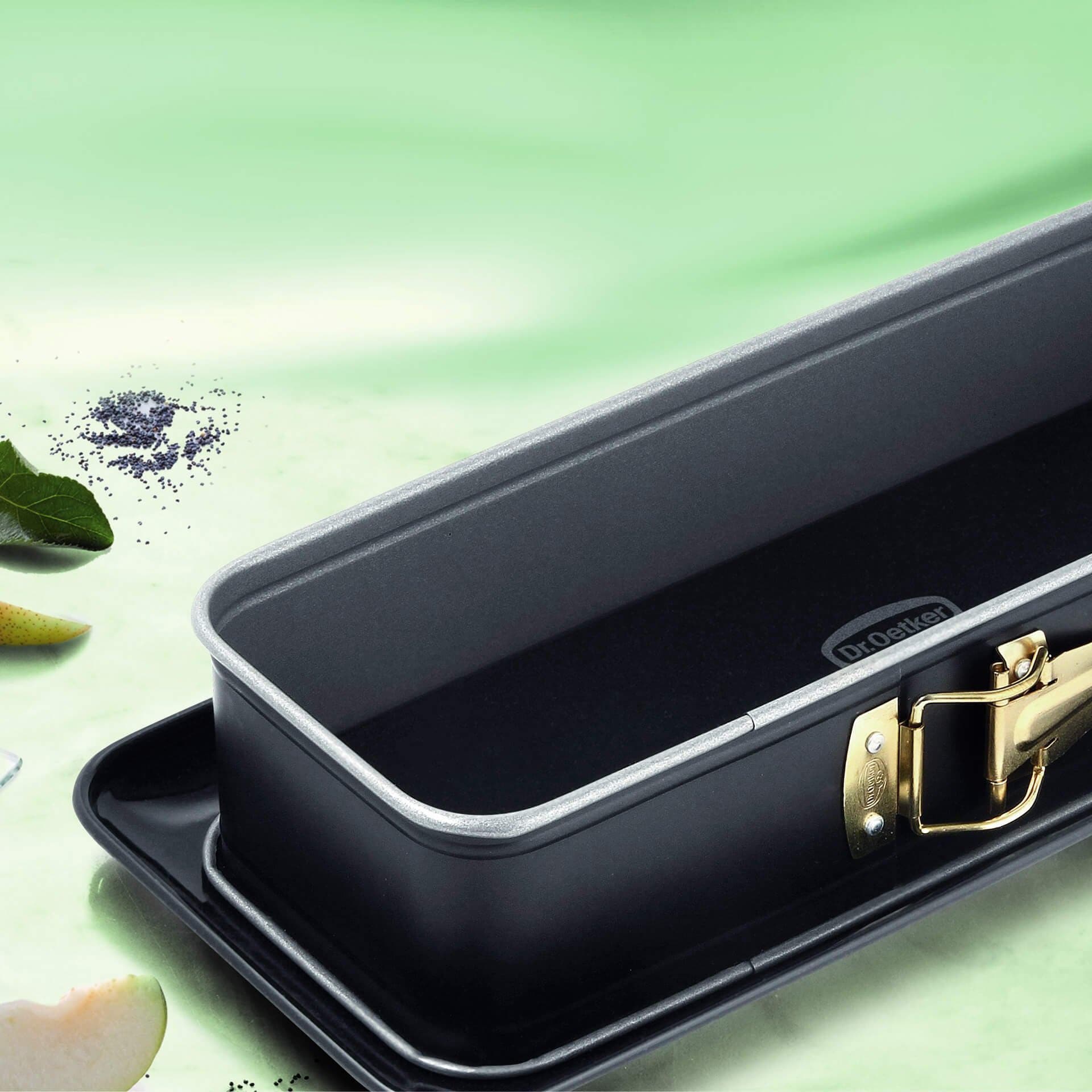 Dr. Oetker Küchenhelfer Moule en forme de boîte »Back-Idee, rechteckige Springform mit Emaille-Servierboden, 30 cm« Antihaft-Beschichtung, schnitt-& kratzfest, hitzebeständig bis 230°C