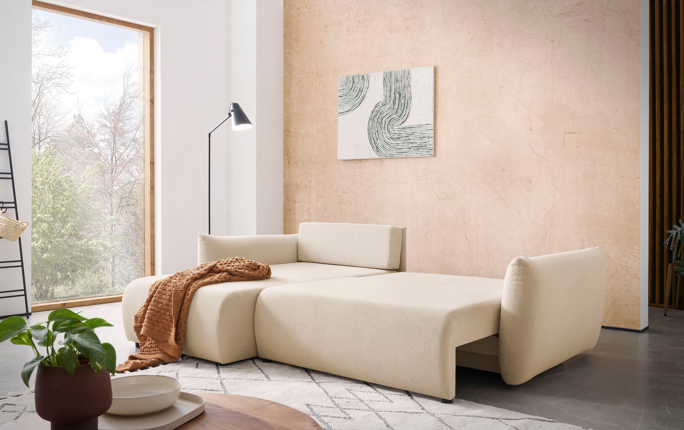 Home affaire Canapé d'angle »MAVAS Schlafsofa mit Bettkasten, L-Form,« ca.257/127cm (Liegefläche 212/145 cm), Cord, Chenille, Struktur