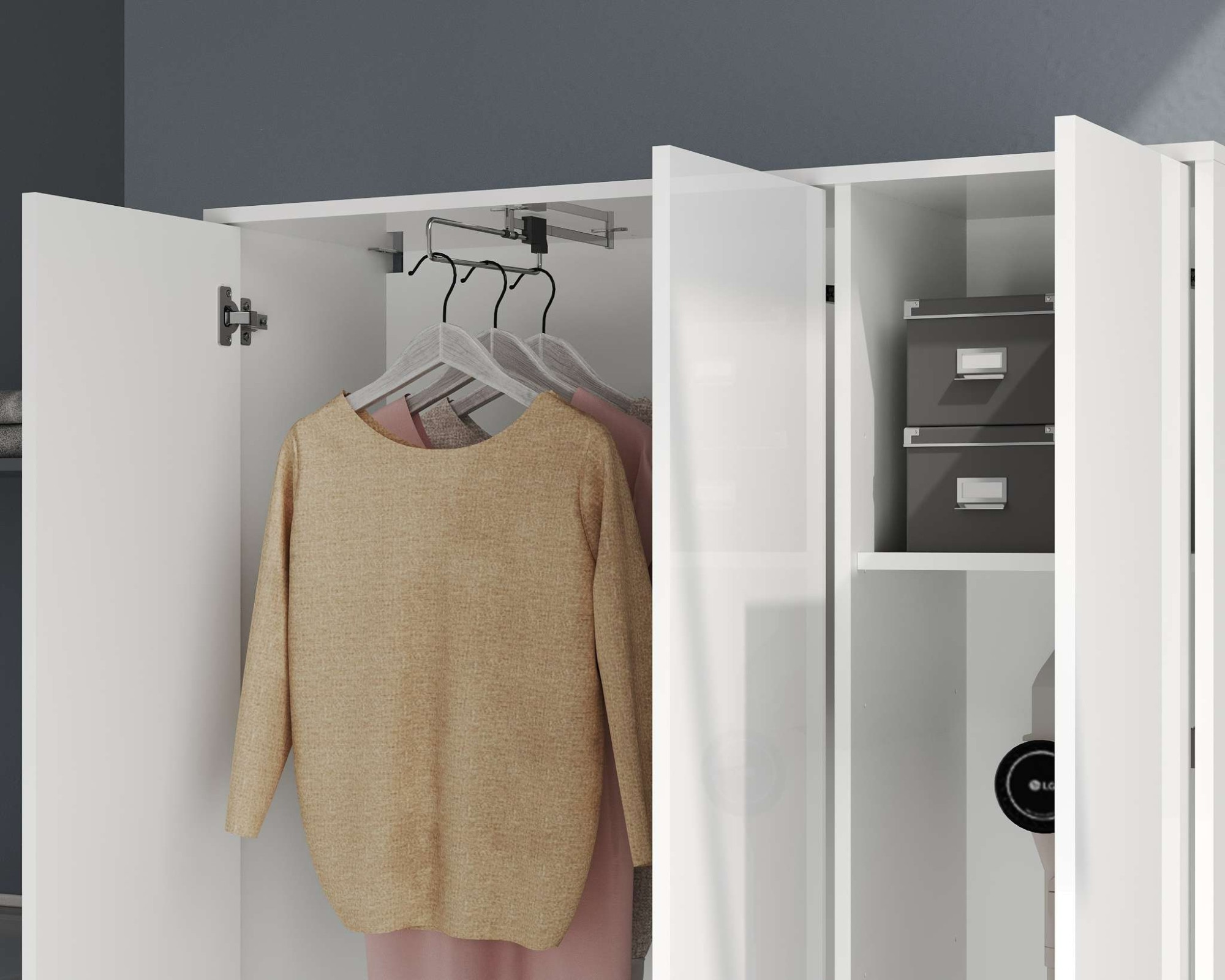 Home affaire Armoire multi-usages »JOLLY, Stauraumschrank , Breite 107 cm , Höhe 178 cm« 1 cuis tlg. 3 Türen,1 kl.+3 grosse Böden,1 Auszugsstange,Schrank Hochglanz lackiert