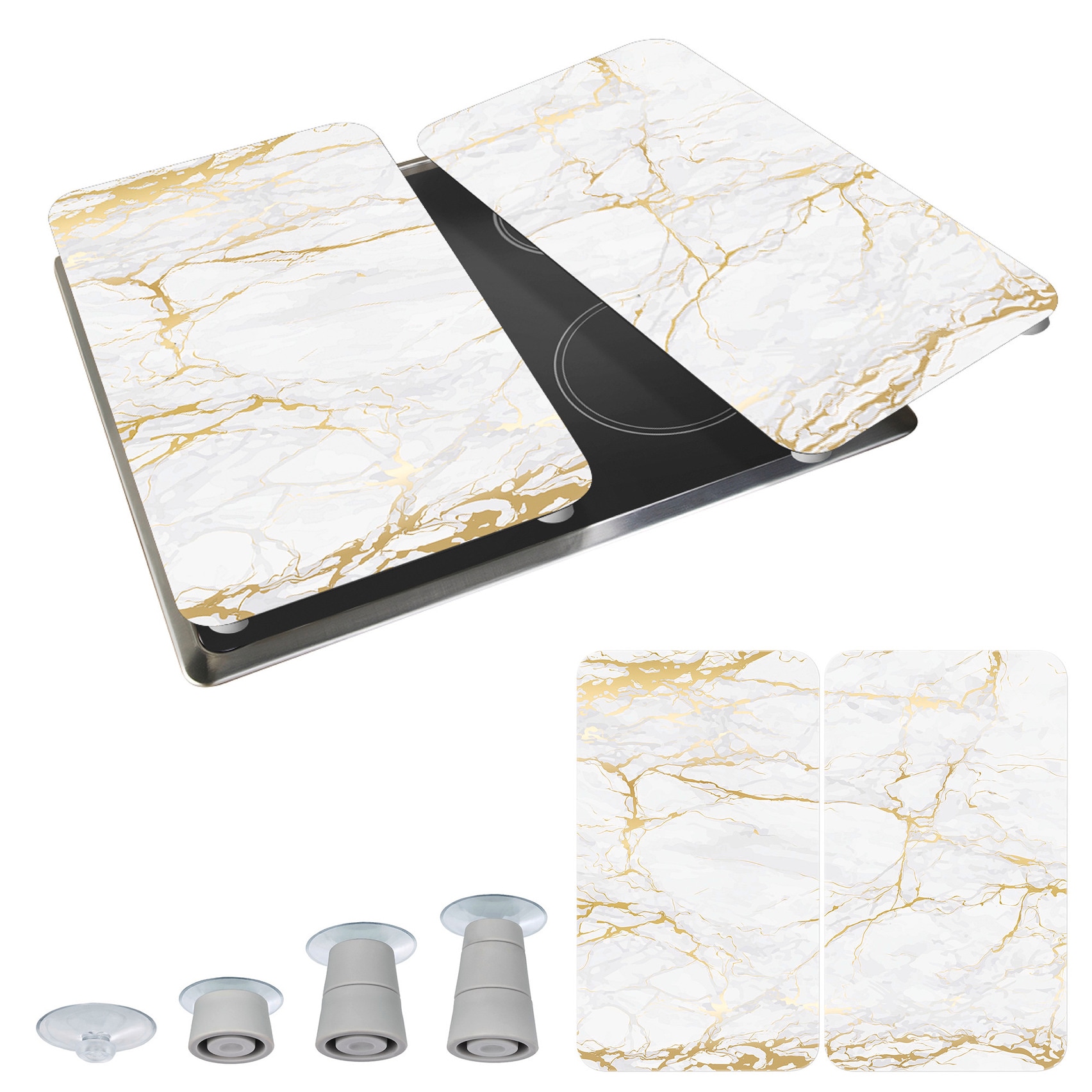 WENKO Herd-Abdeckplatte »Universal Modell Marmor Gold« Herdabdeckung für alle Herdarten, kratzfest, mit rutschfesten Füssen