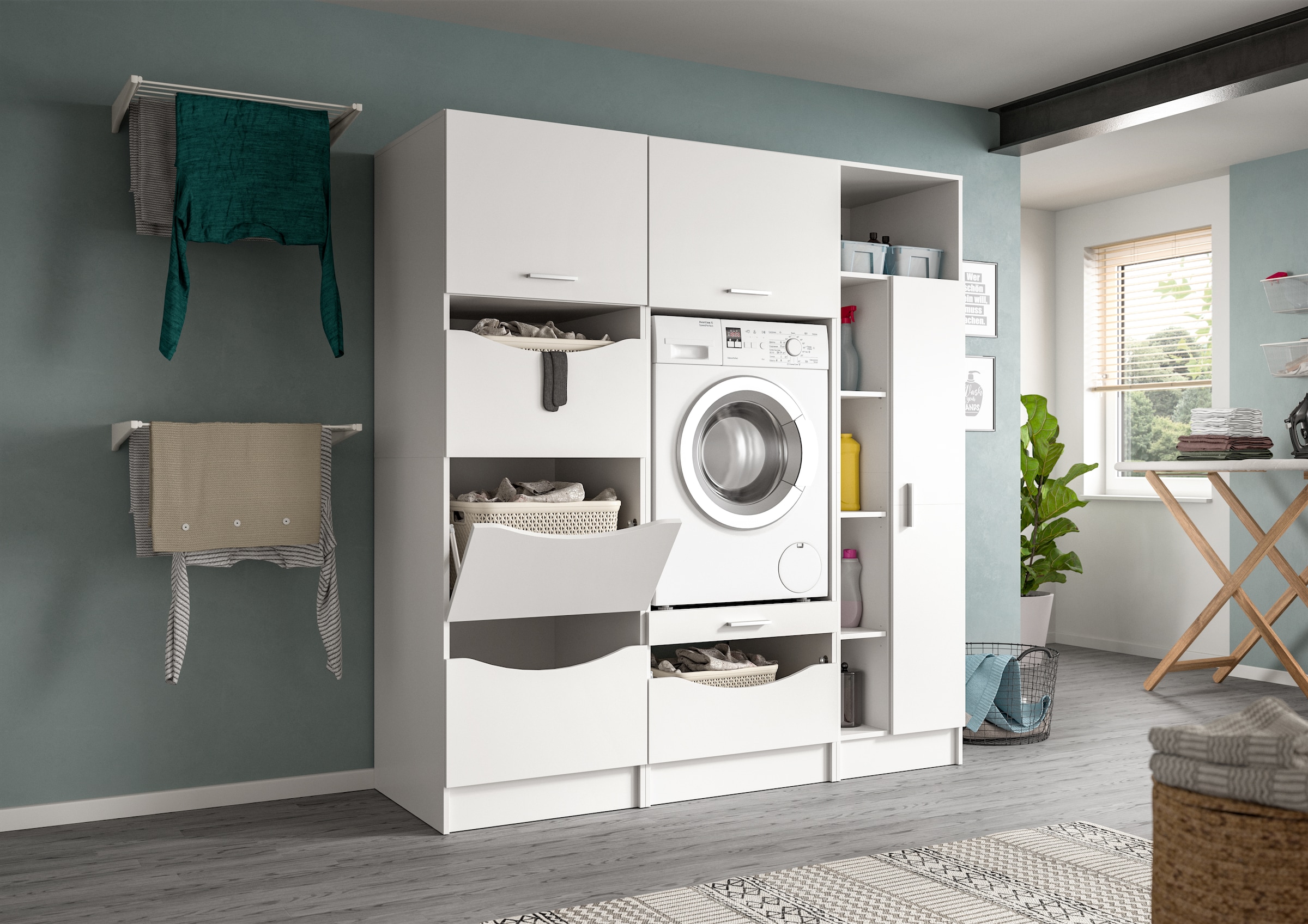 welltime Ensemble de meubles de salle de bain »FALAS, TOPSELLER!, 3-teilig, Hauswirtschaftsraum Set, Breite 176 cm« 1x Wäsche-, 1x Waschmaschinenumbau-, 1x Mehrzweckschrank, 