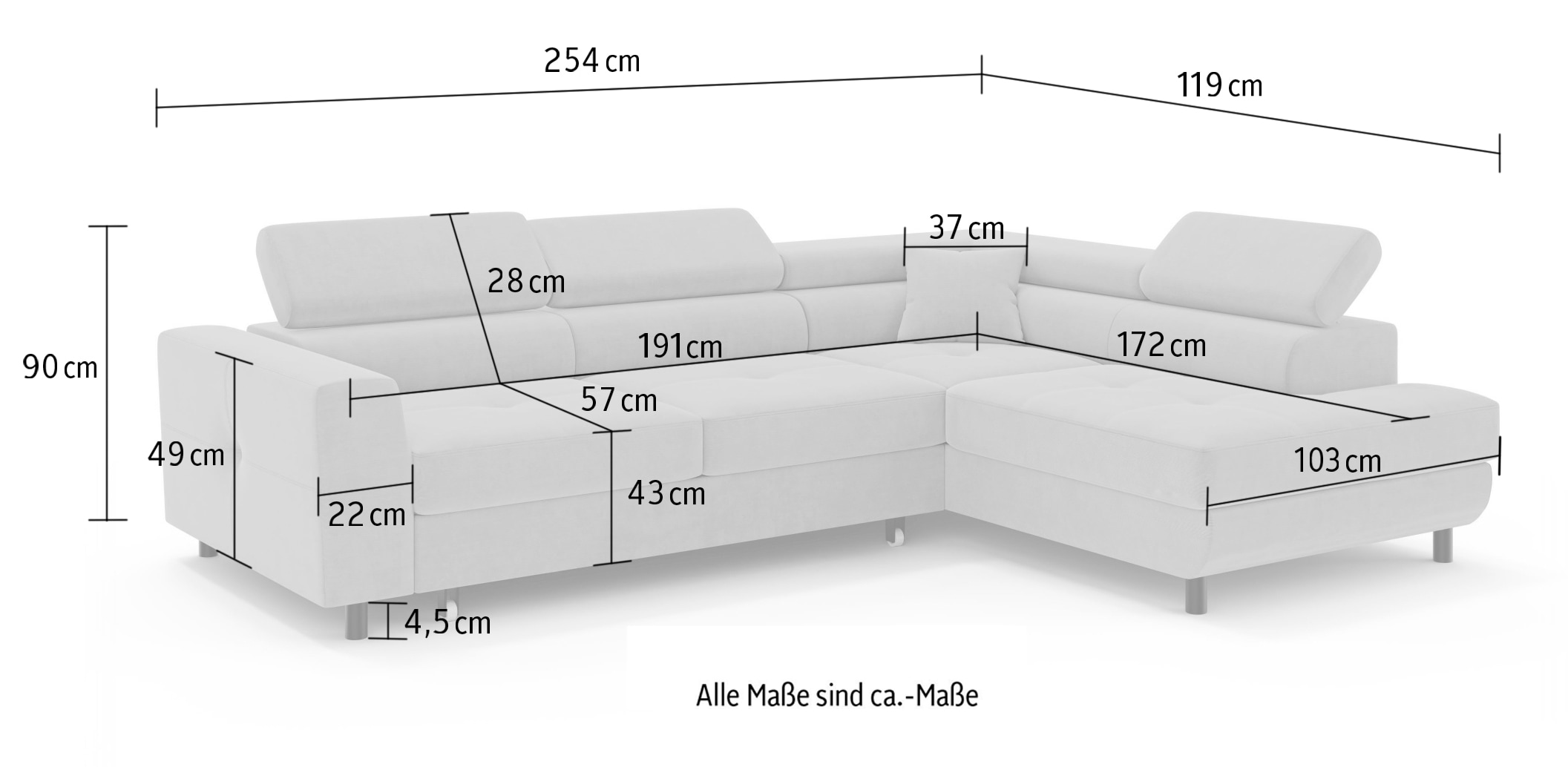 GOODproduct Canapé d'angle »AADEN Schlafsofa 254 cm - OTTO. Verlässliche Qualität.« mit Bettfunktion, Bettkasten, Kopfstützen, rechts/links bestellbar