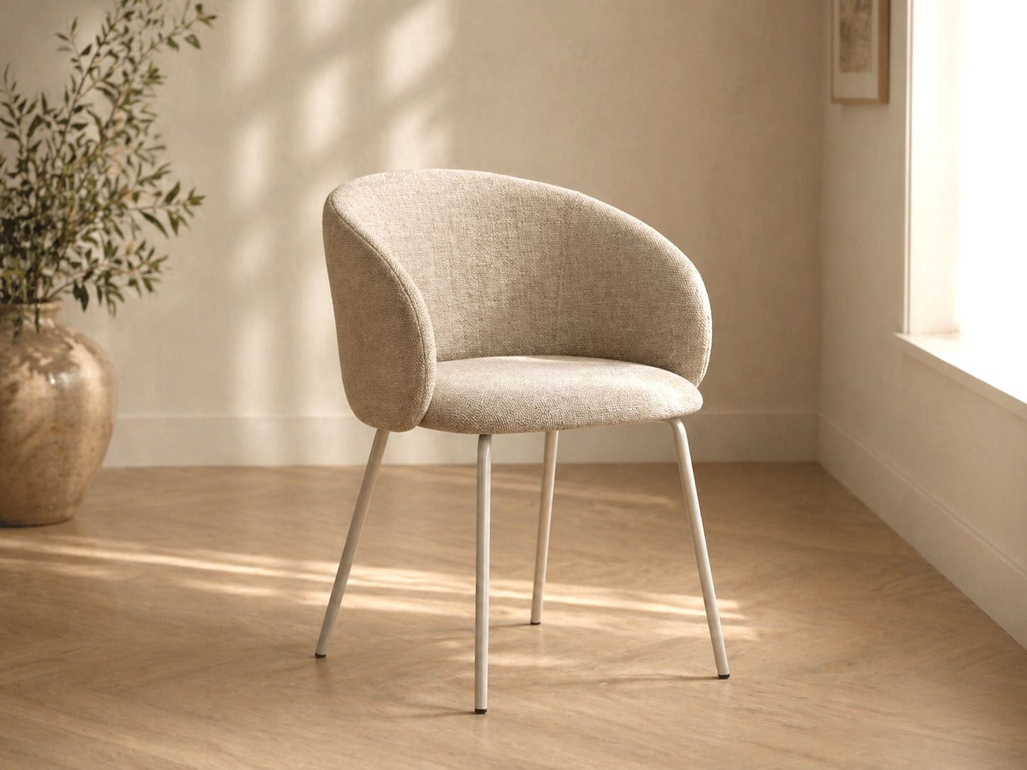 ACTONA GROUP Chaise de salle à manger »Eleanor 2er Set, gepolstert mit Armlehne, bequem, modern, beige« (Ensemble) Skandinavisches Design, hoher Sitzkomfort & weicher Stoff