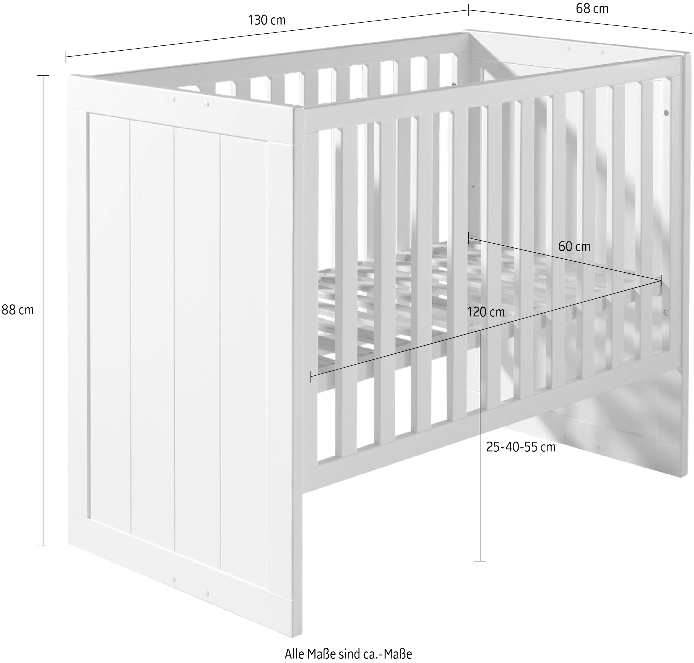 Vipack Babybett Babybett mit Liegefläche 60 x 120 cm weiss lackiert