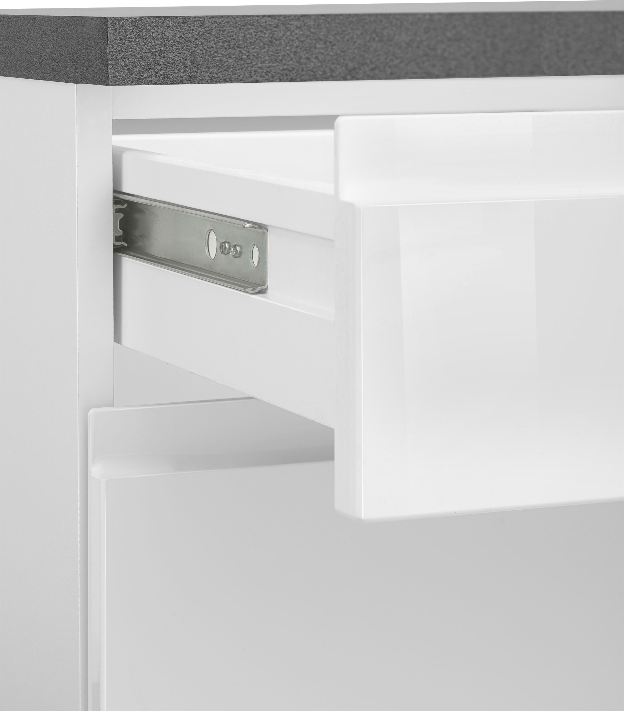KOCHSTATION Kitchenette »KS-Virginia,neu in verbesserter Ausführung« plan de travail épaisseur 38 mm, rangement, fermeture douce,  Largeur 280 cm, fermeture douce, avec ou sans appareils électriques
