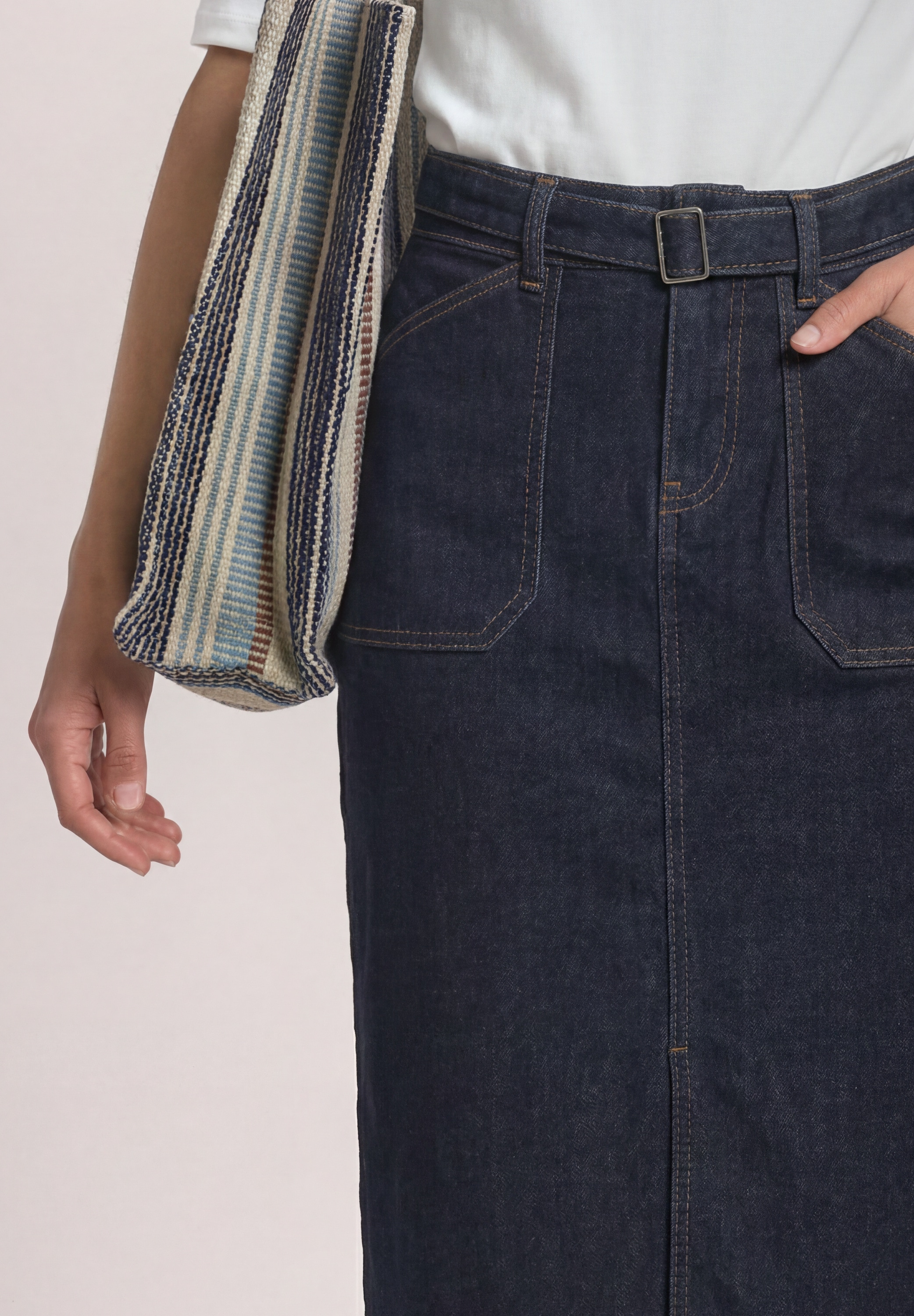 STREET ONE Jupe midi jupe en jean avec ceinture / longueur mollets