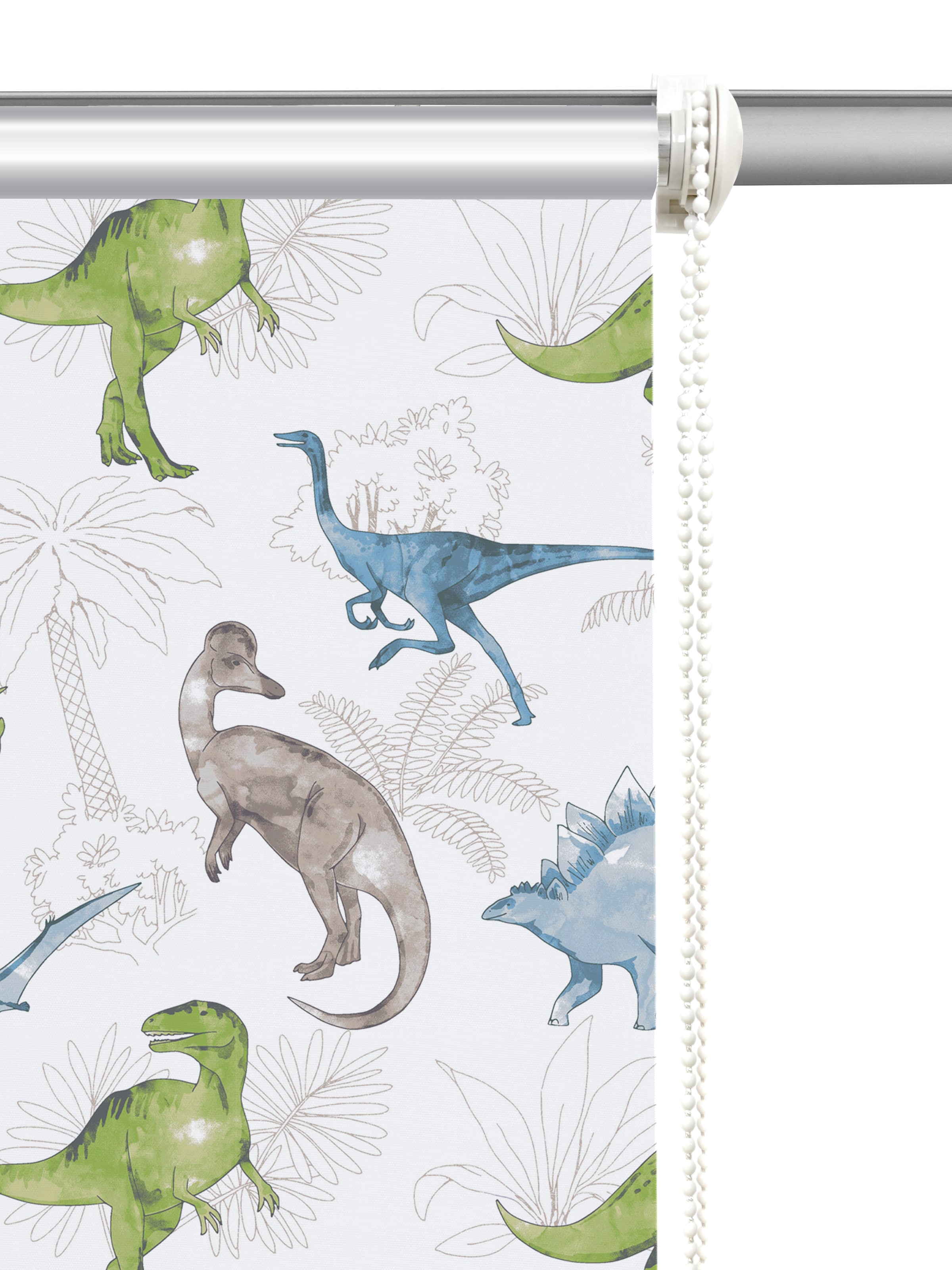 Lüttenhütt Rollo »DINO« verdunkelnd Blendschutz | Sichtschutz | Verdunkelung ohne Bohren freihängend Fixmass, Klemmfix, DINO, Kinderrollo -NEUHEIT!