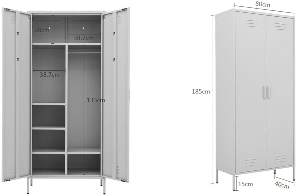 GOODproduct Armoire à portes battantes »Kleiderschrank Schrank Metallschrank Mehrzweckschrank Siena Spind« En 4 couleurs en métal,  réglable en hauteur, verrouillable