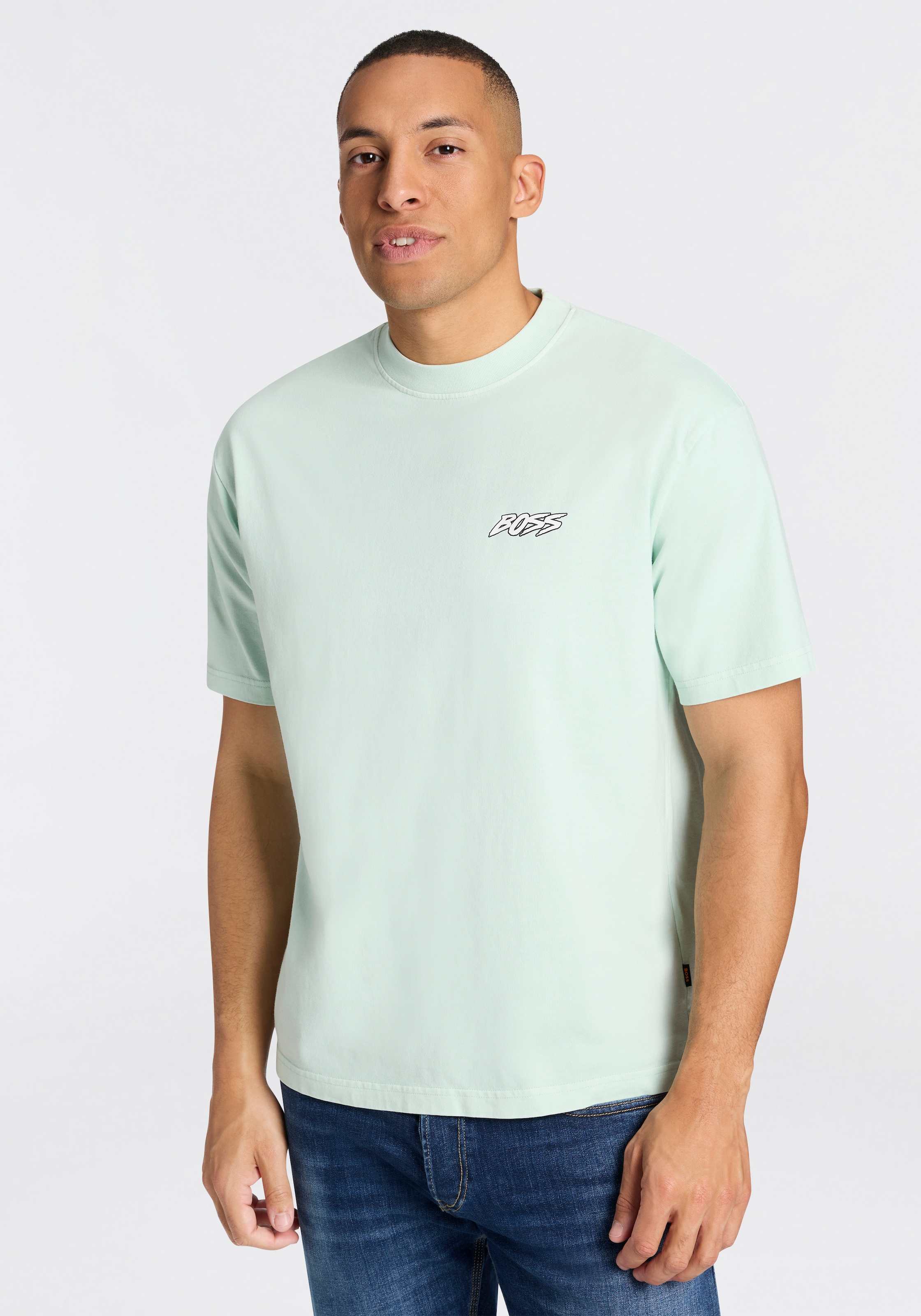 BOSS ORANGE T-Shirt Relaxed Fit, sommerlicher Druck, reine Baumwolle