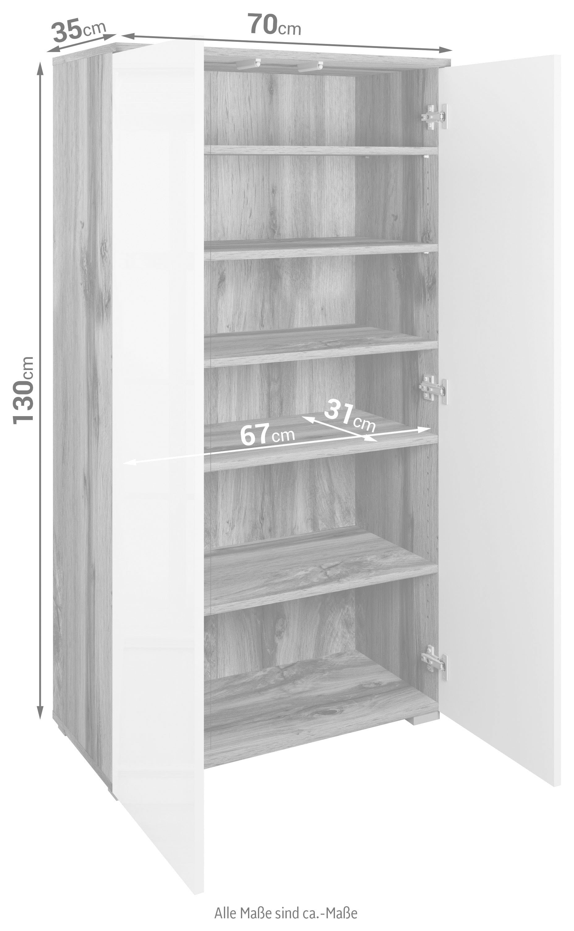 GOODproduct Armoire à chaussures »Paris« étagère à chaussures sans poignées, largeur 70 cm, avec 6 compartiments spacieux