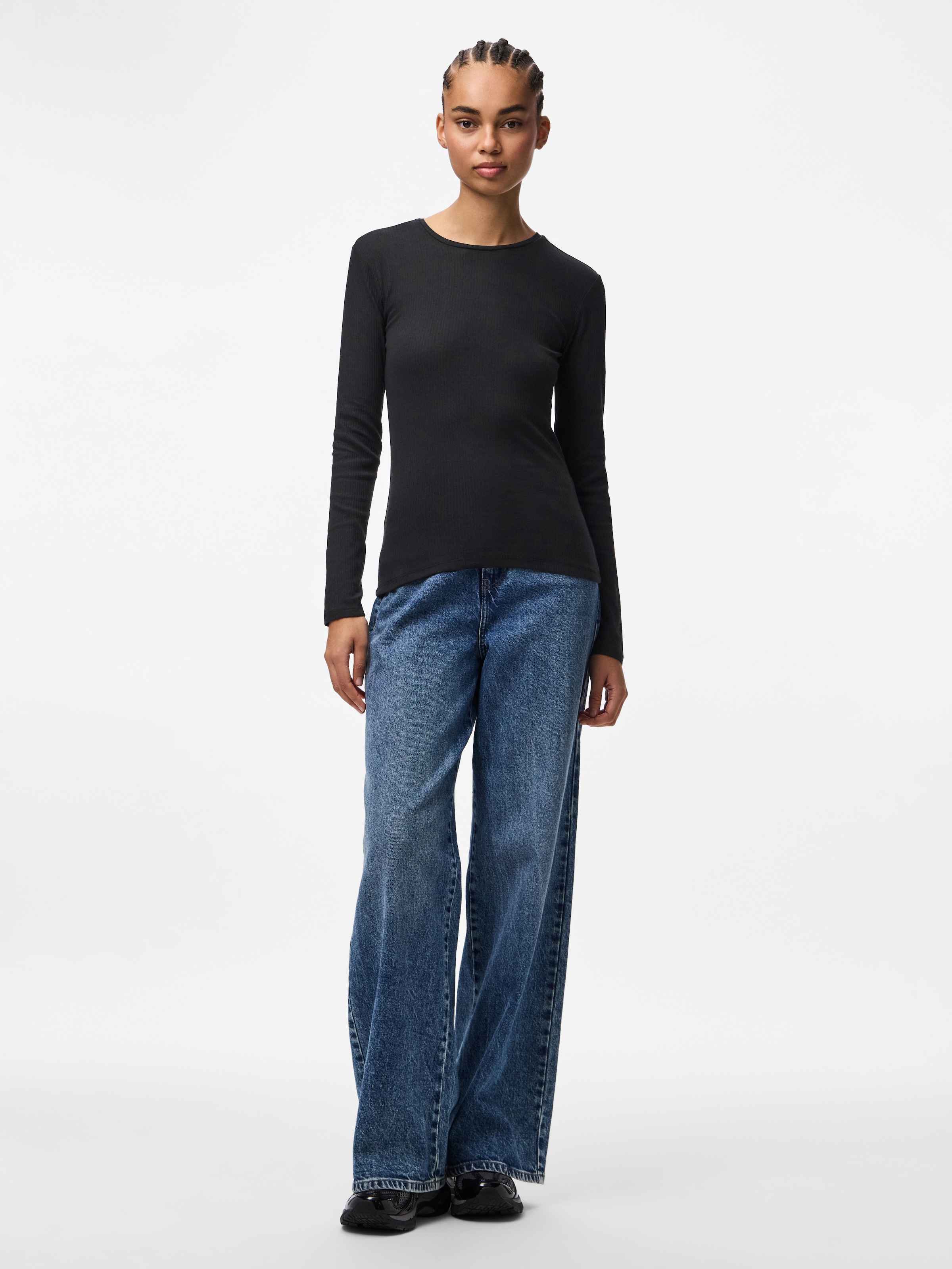 pieces T-shirt à manches longues »PCRUKA LS TOP NOOS BC« Mélange de coton, coupe slim