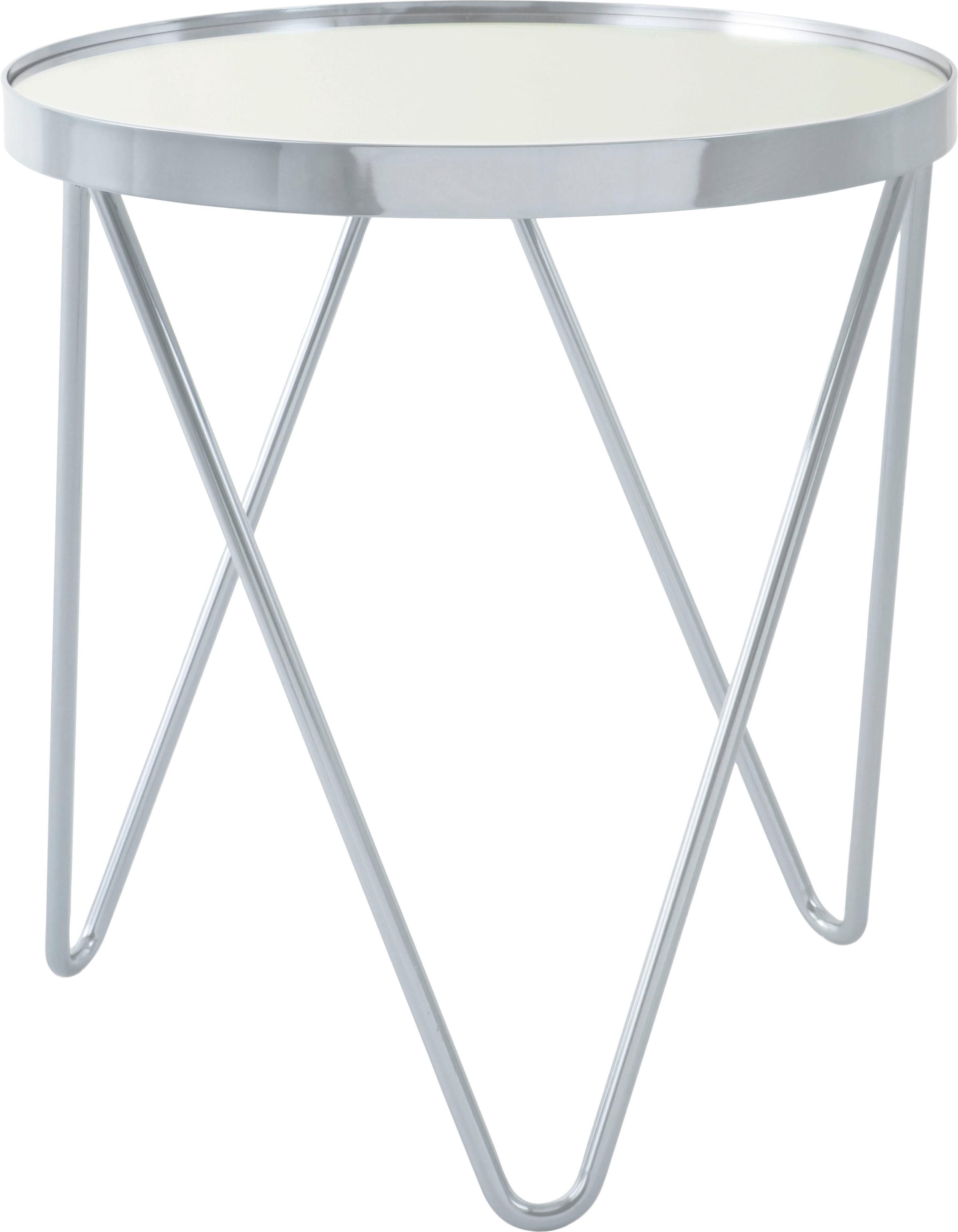 Kayoom Beistelltisch »Bonnie, modernes Gestell in Dreiecksform« 1 Stk. tlg. Ablagefläche aus Spiegelglas, modernes Gestell in Dreiecksform