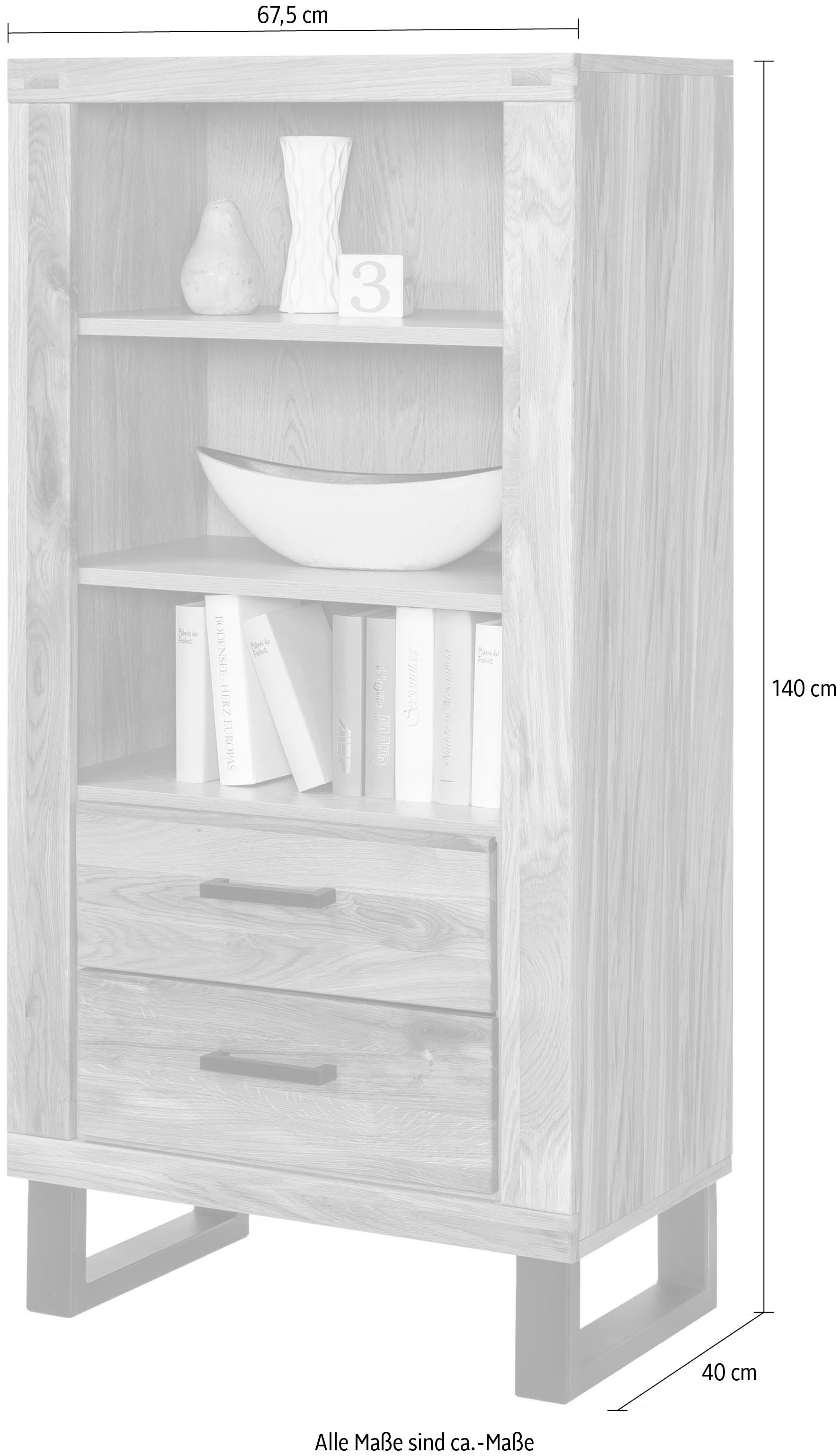 Home affaire Vitrines Metallfüsse im Industrie-Design, Eiche Teilmassiv, viel Stauraum