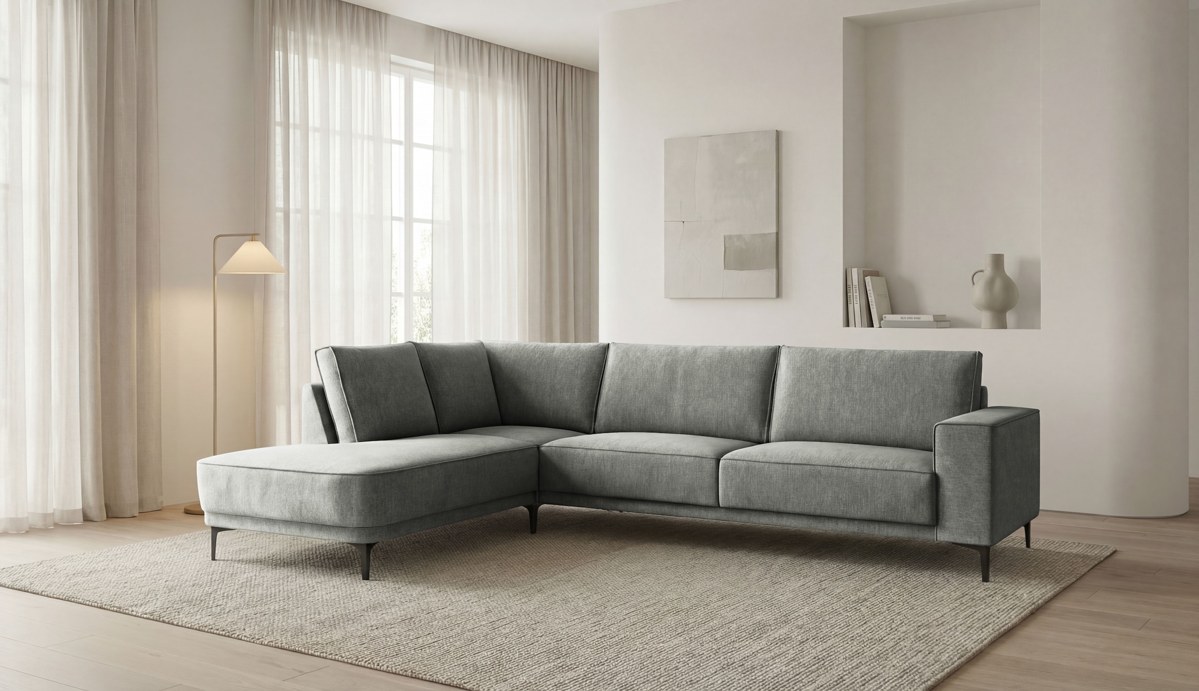 GOODproduct Ecksofa »Casina« mit abgerundeter Ottomane, in einem weichen Chenille-Stoff