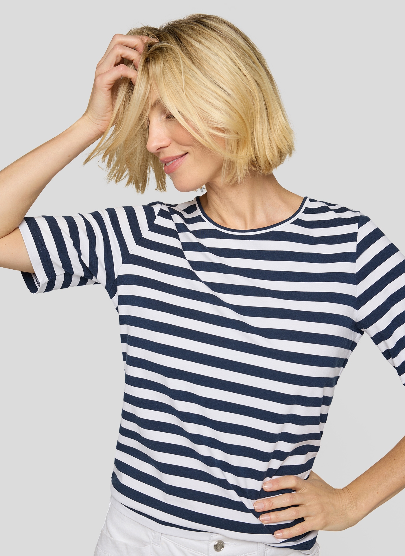 Rabe Rundhalsshirt im Streifen-Look, Halbarm