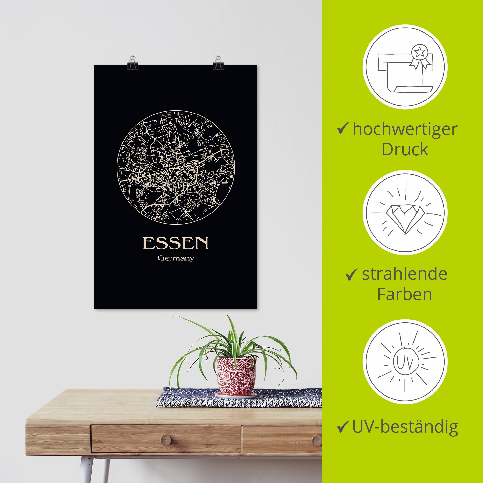 Artland Wandbild »Retro Karte Essen Deutschland Kreis« Deutschland 1 Stk. tlg. als Alubild, Leinwandbild, Wandaufkleber oder Poster in versch. Grössen